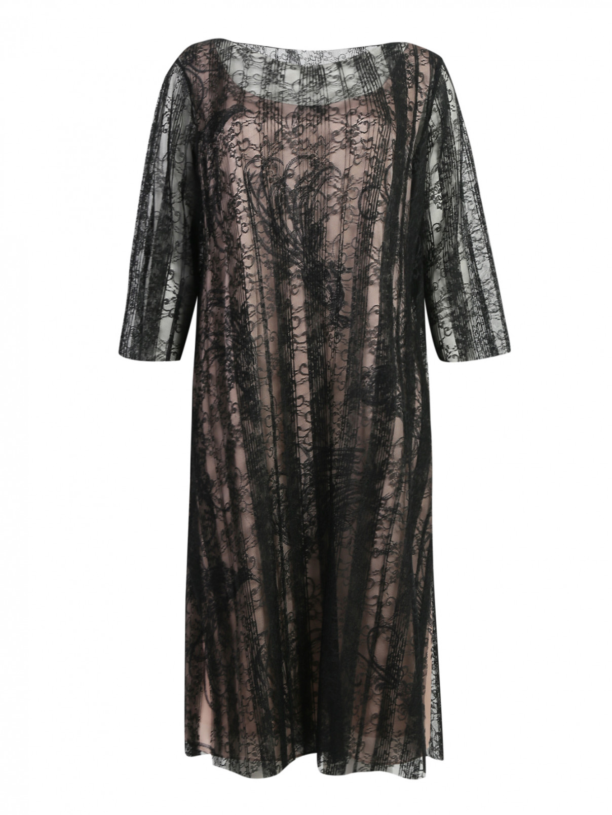 Полупрозрачное платье с контрастной подкладкой Marina Rinaldi  –  Общий вид  – Цвет:  Черный