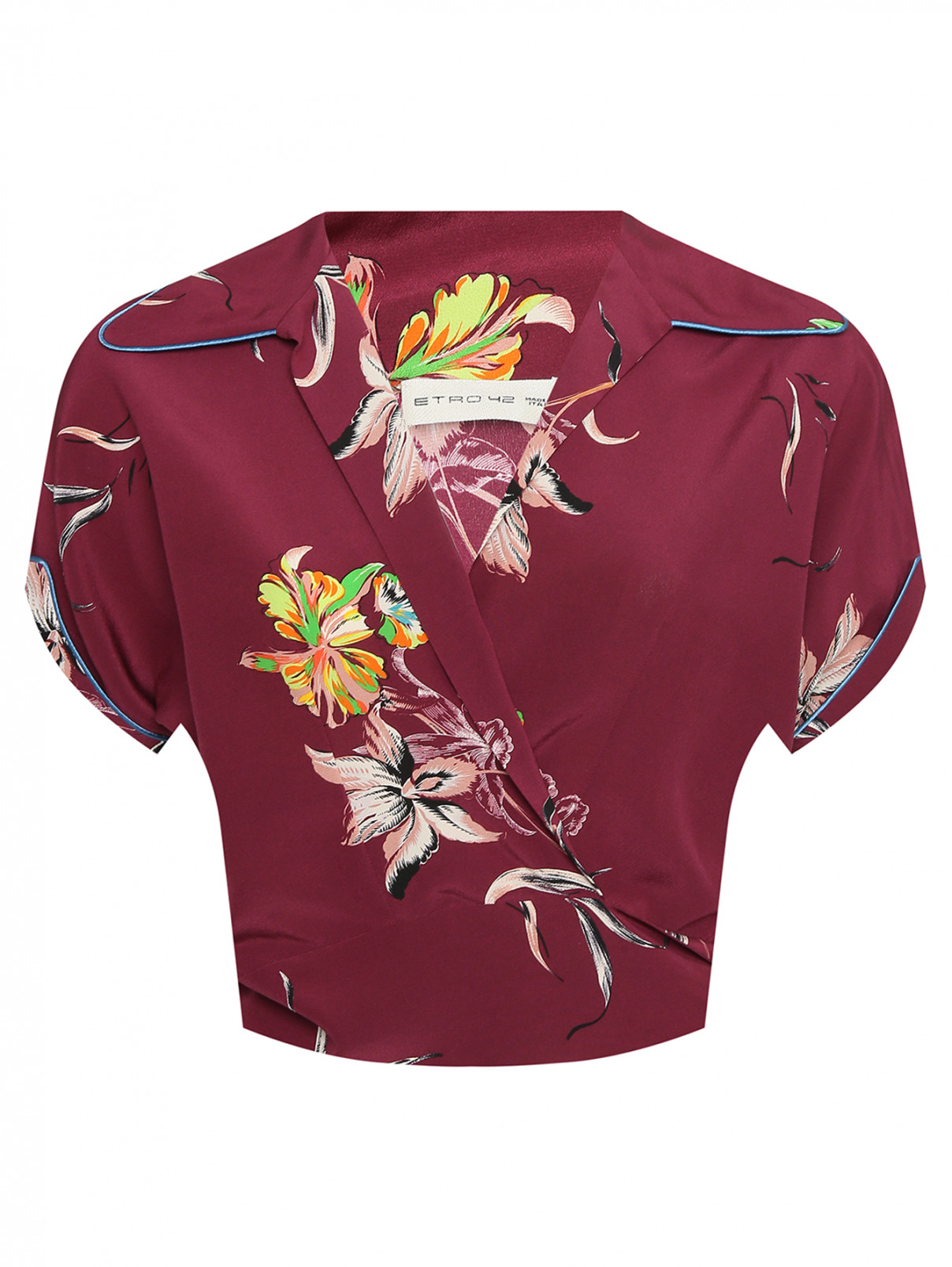Укороченная блуза из шелка с узором Etro  –  Общий вид  – Цвет:  Красный