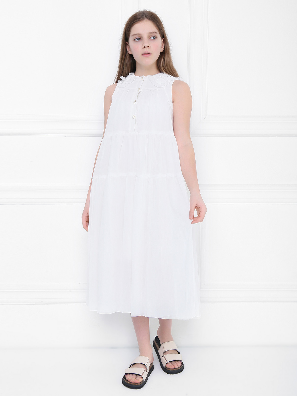 Платье свободного кроя с декоративным воротником MiMiSol  –  МодельОбщийВид  – Цвет:  Белый
