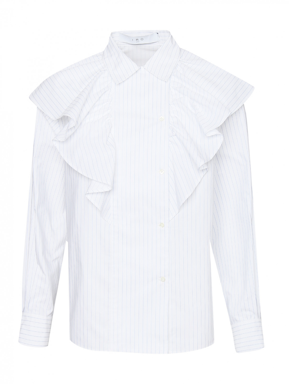 Блуза из хлопка с узором полоска и воланами Iro  –  Общий вид  – Цвет:  Белый