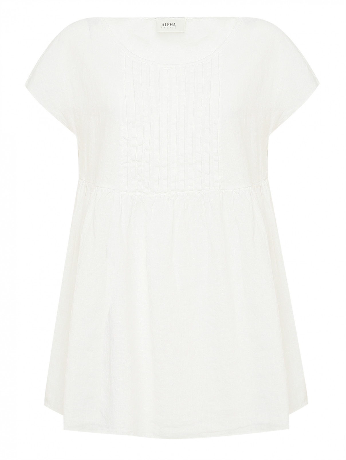 Блуза изо льна с коротким рукавом Alpha Studio  –  Общий вид  – Цвет:  Белый