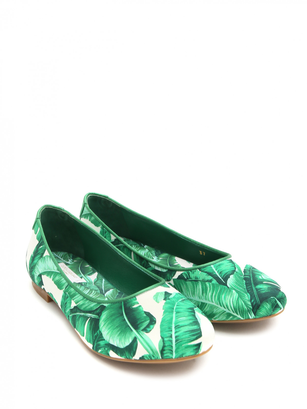 Балетки из кожи с узором Dolce & Gabbana  –  Общий вид  – Цвет:  Зеленый
