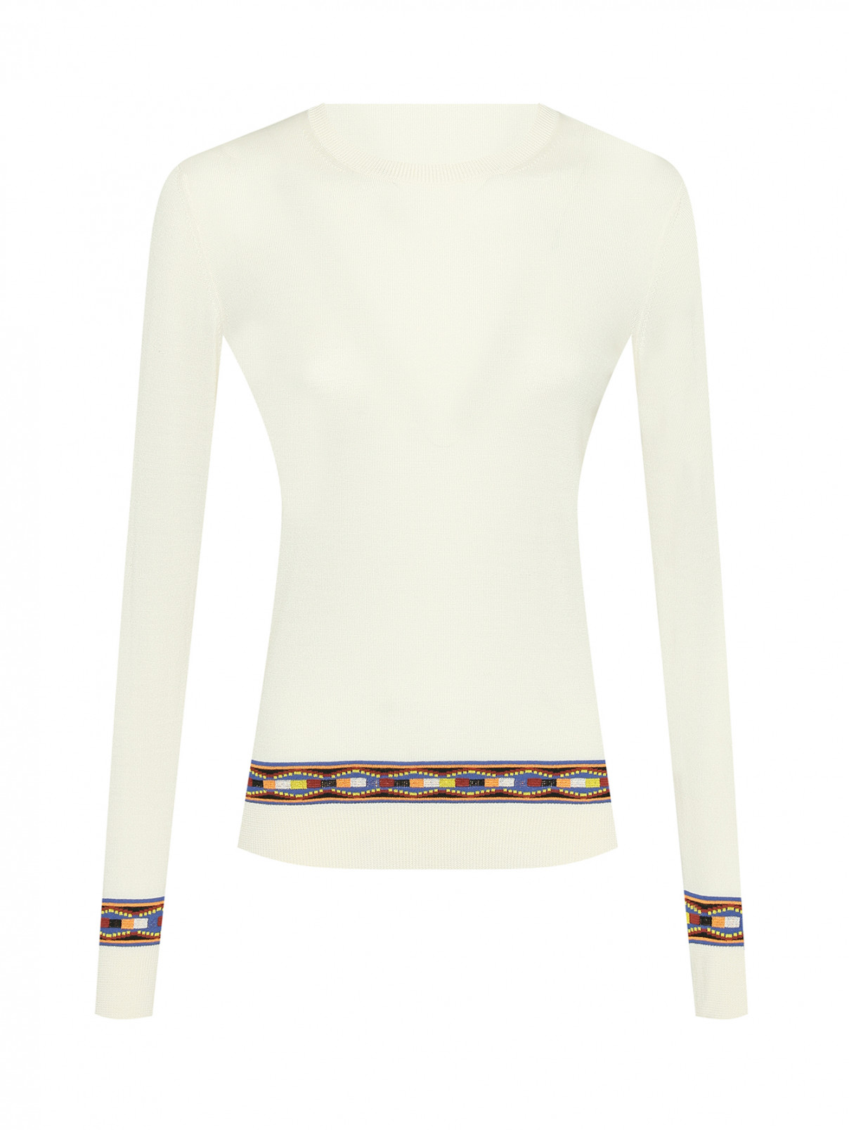 Джемпер из шерсти и хлопка с контрастной отделкой Etro  –  Общий вид  – Цвет:  Белый