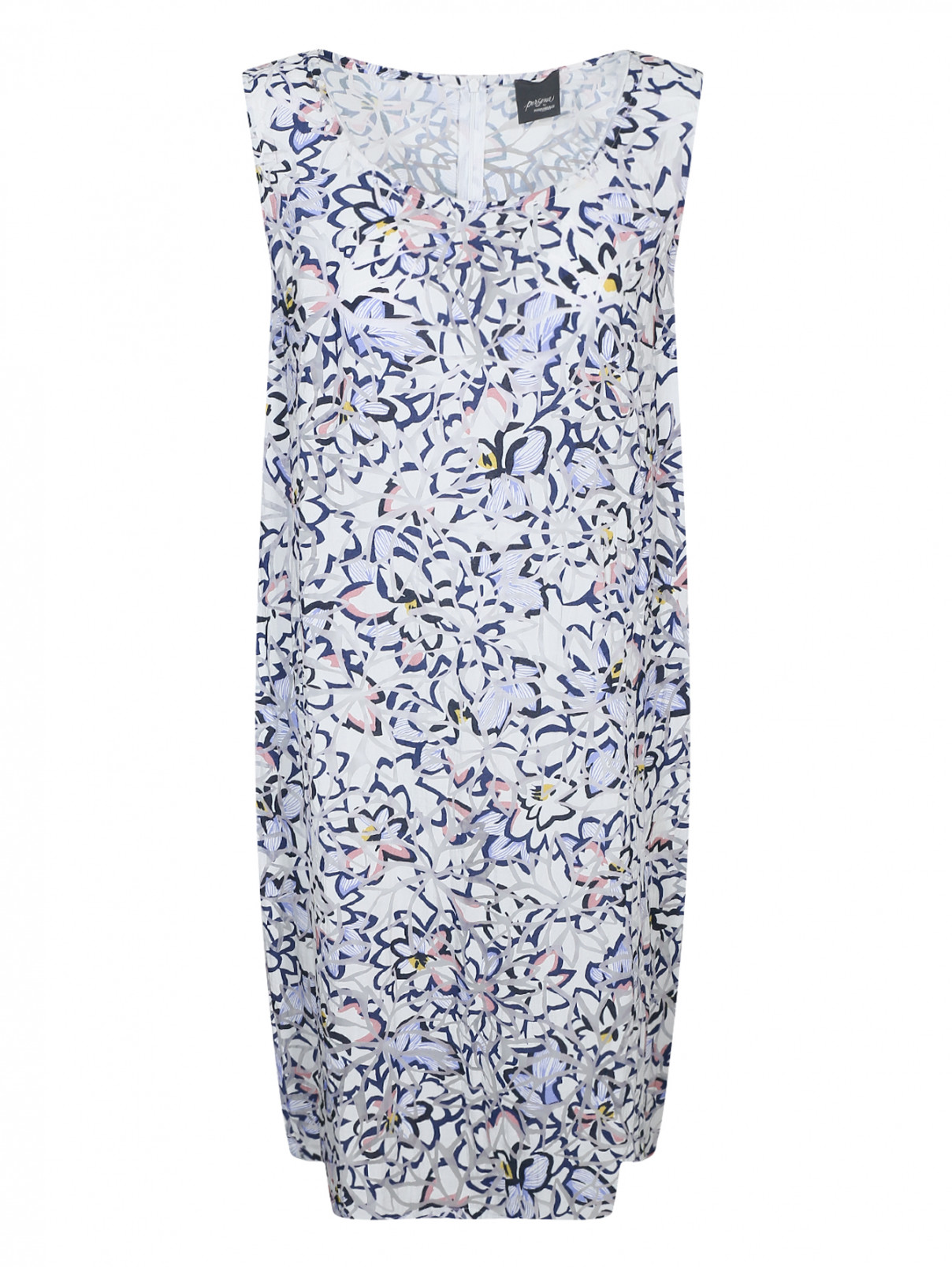 Платье прямого кроя без рукавов с узором Marina Rinaldi  –  Общий вид  – Цвет:  Синий