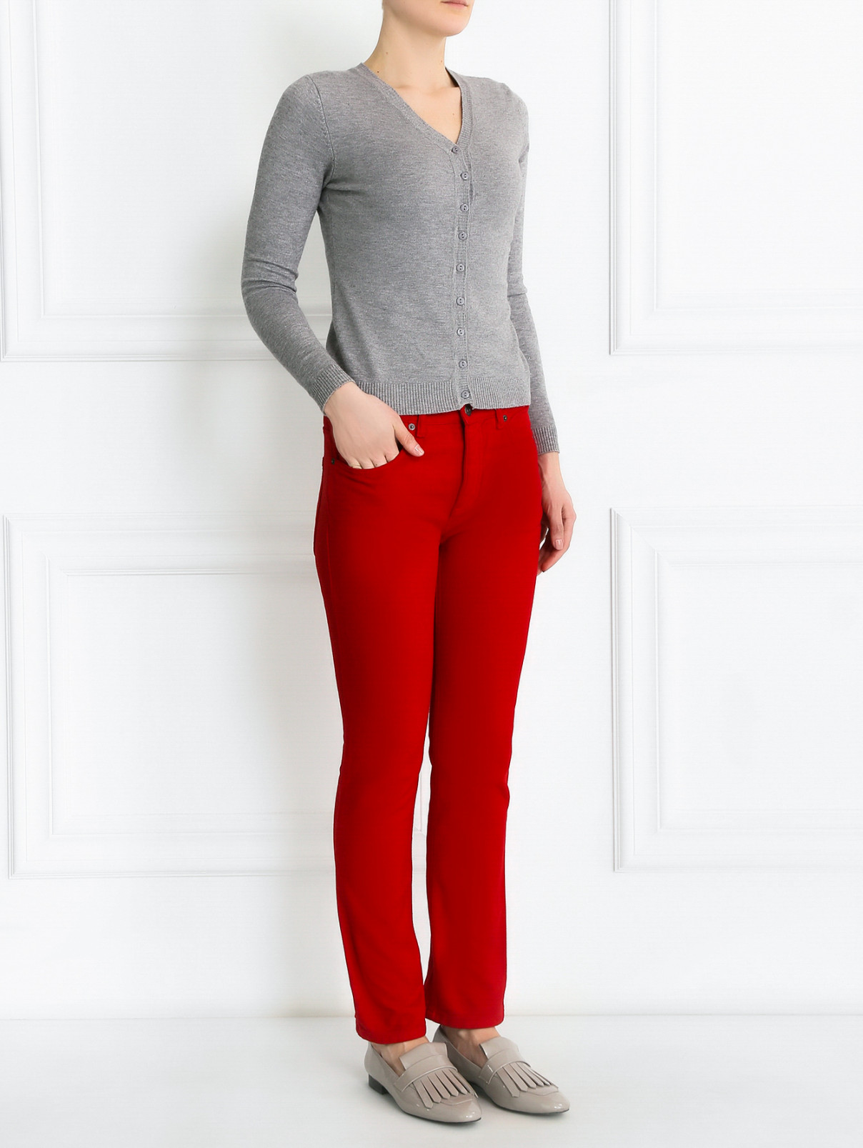 Вельветовые брюки прямого кроя See by Chloe  –  Модель Общий вид  – Цвет:  Красный