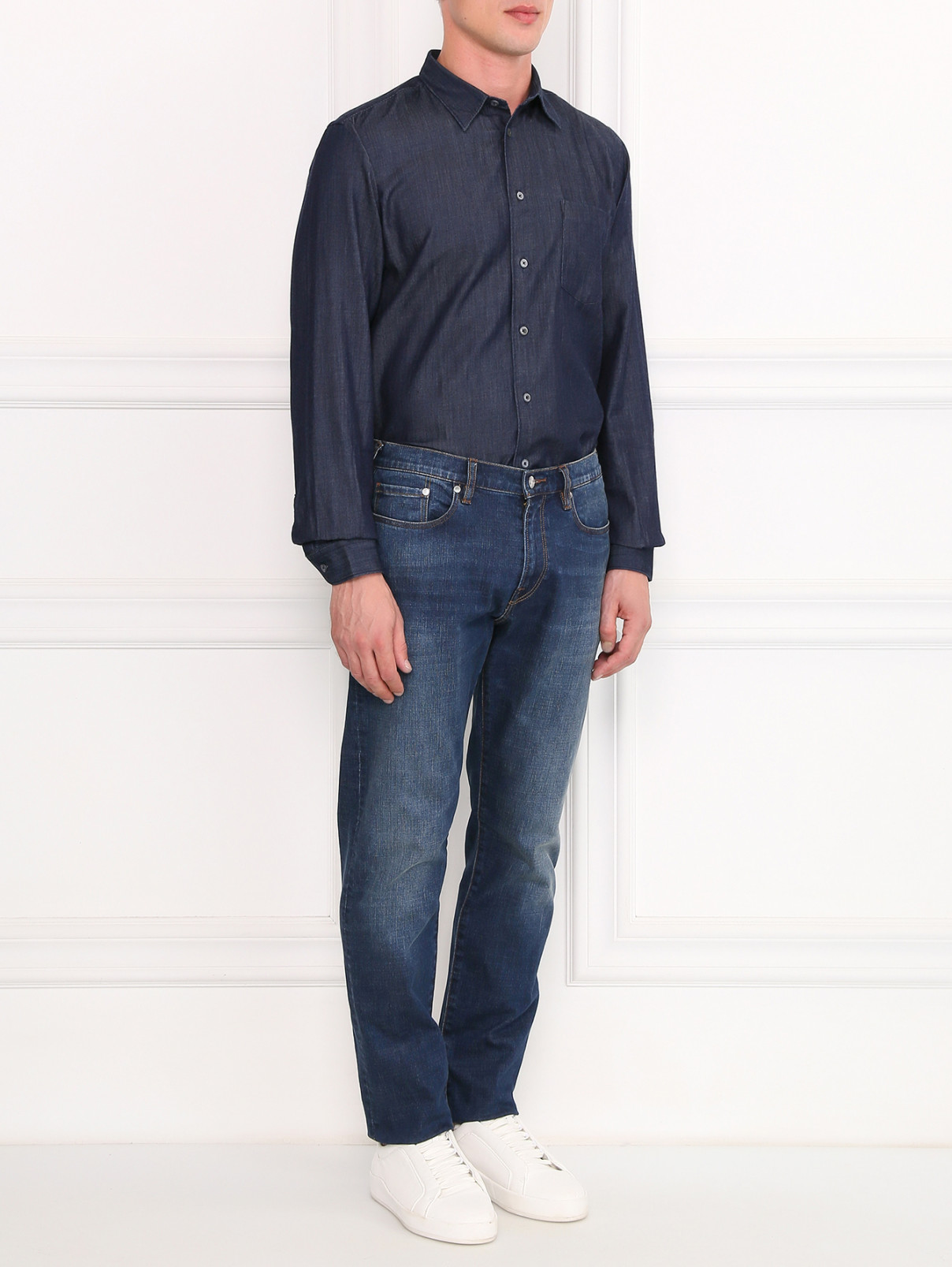 Рубашка из хлопка с нагрудным карманом Paul Smith  –  Модель Общий вид  – Цвет:  Синий