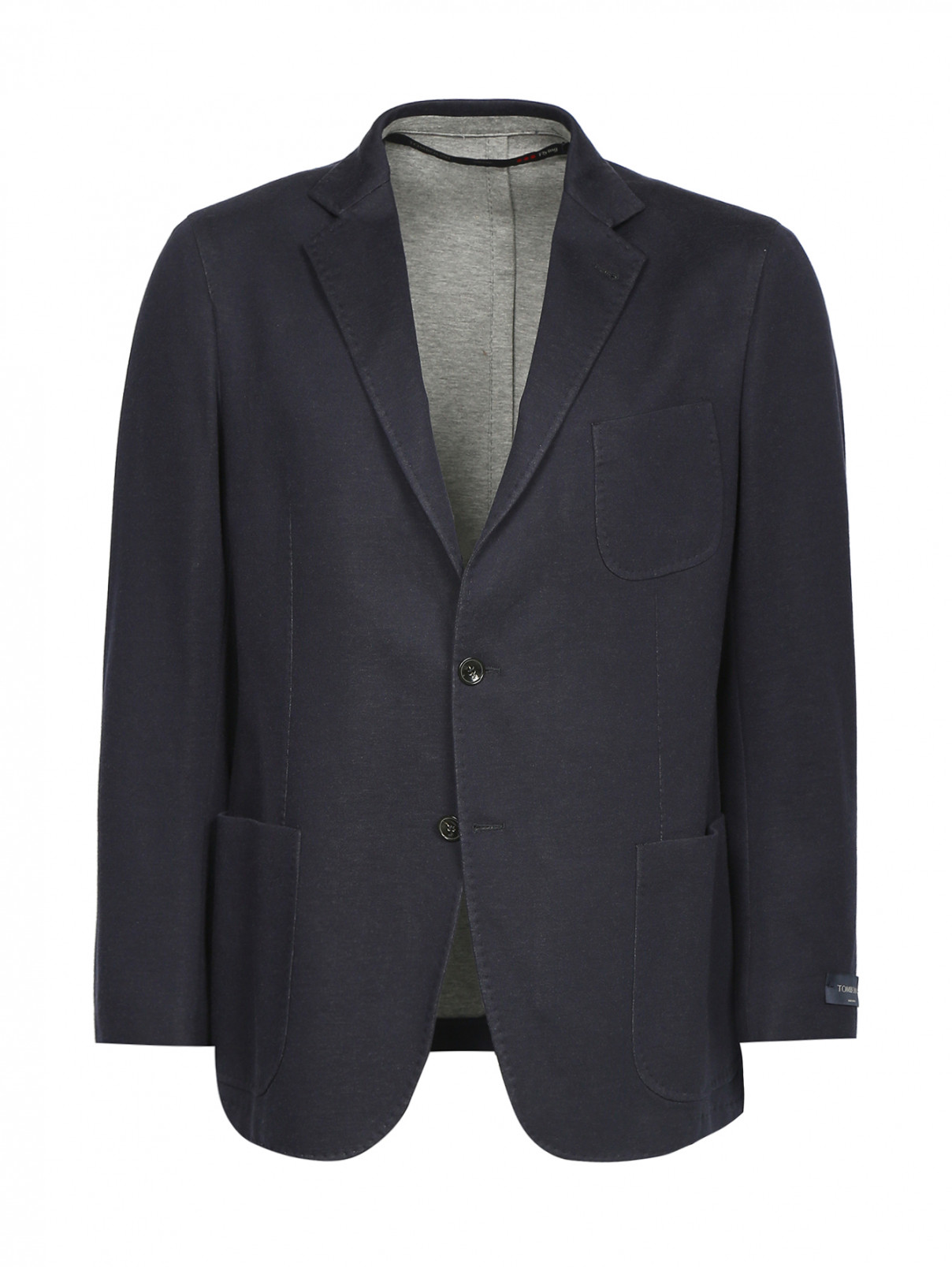 Однобортный пиджак из хлопка и льна Tombolini  –  Общий вид  – Цвет:  Синий