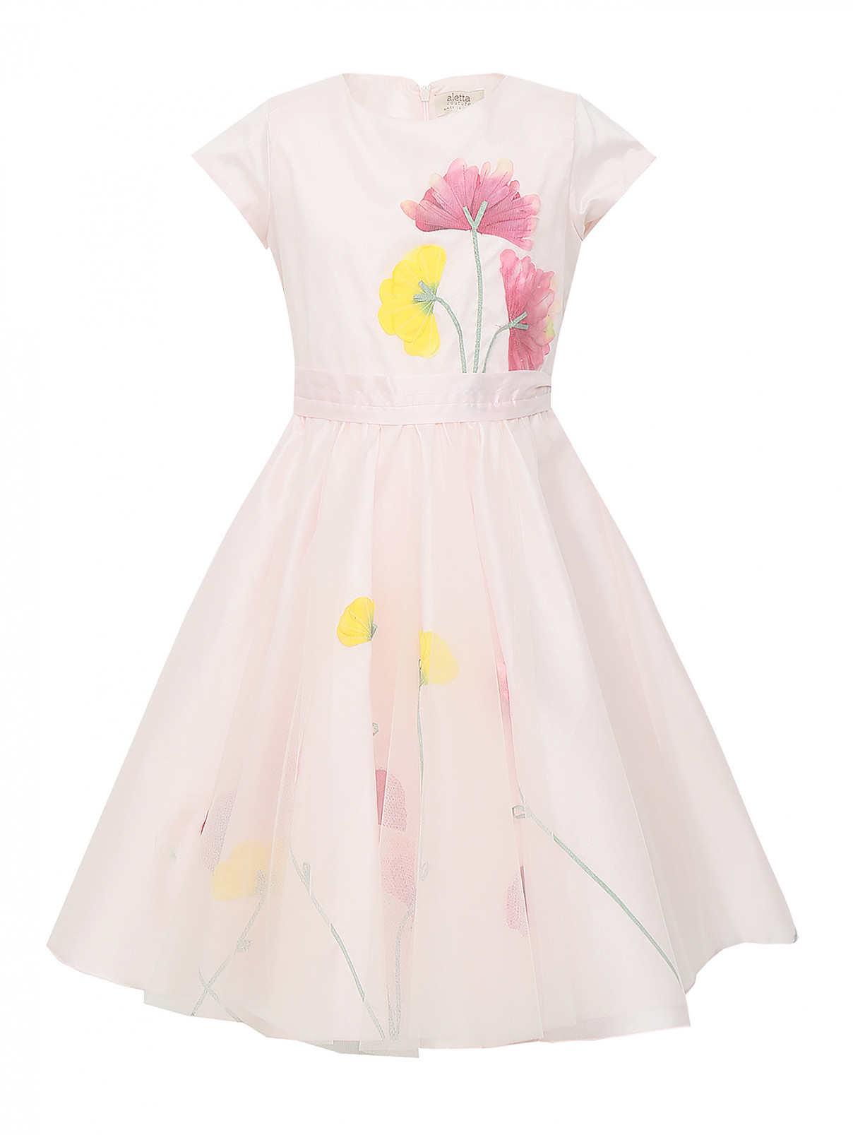 Платье с пышной юбкой и цветочным декором Aletta Couture  –  Общий вид  – Цвет:  Розовый