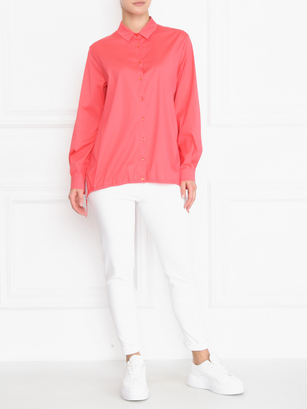 Рубашка из хлопка однотонная Marina Rinaldi  –  МодельОбщийВид  – Цвет:  Розовый