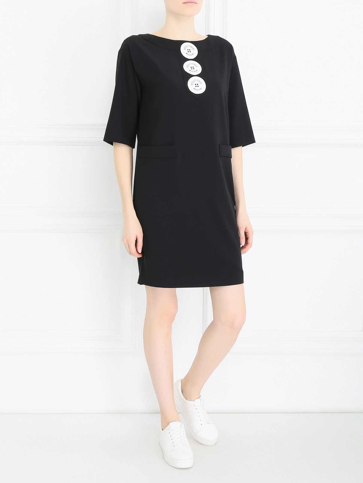 Платье свободного кроя с аппликацией Moschino Boutique  –  Модель Общий вид  – Цвет:  Черный