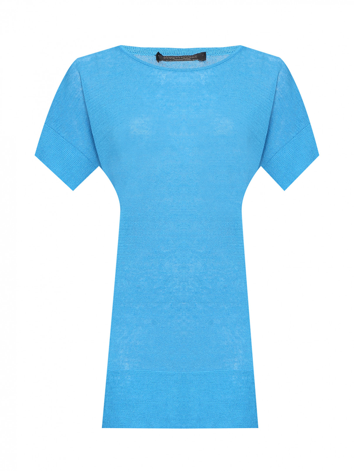 Джемпер однотонный из смешанного льна с коротким рукавом Marina Rinaldi  –  Общий вид  – Цвет:  Синий