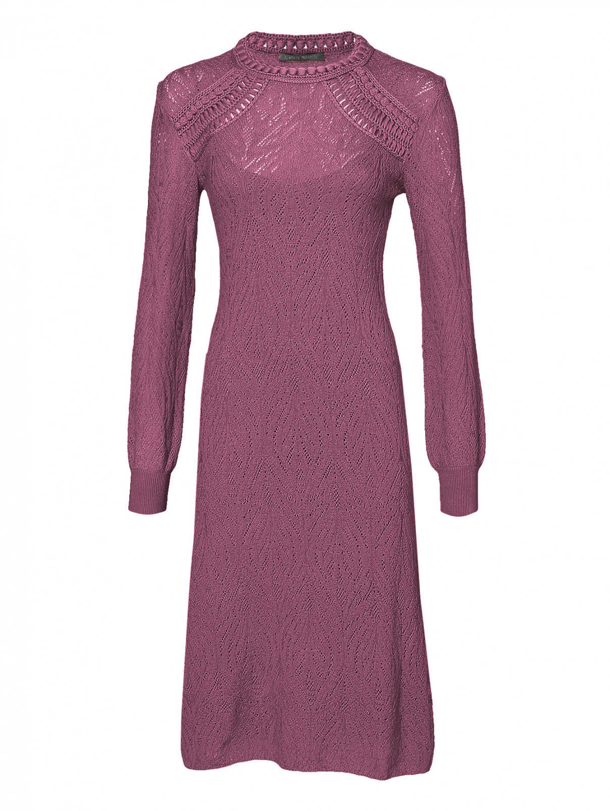 Трикотажное платье из шерсти ажурной вязки Alberta Ferretti  –  Общий вид  – Цвет:  Фиолетовый