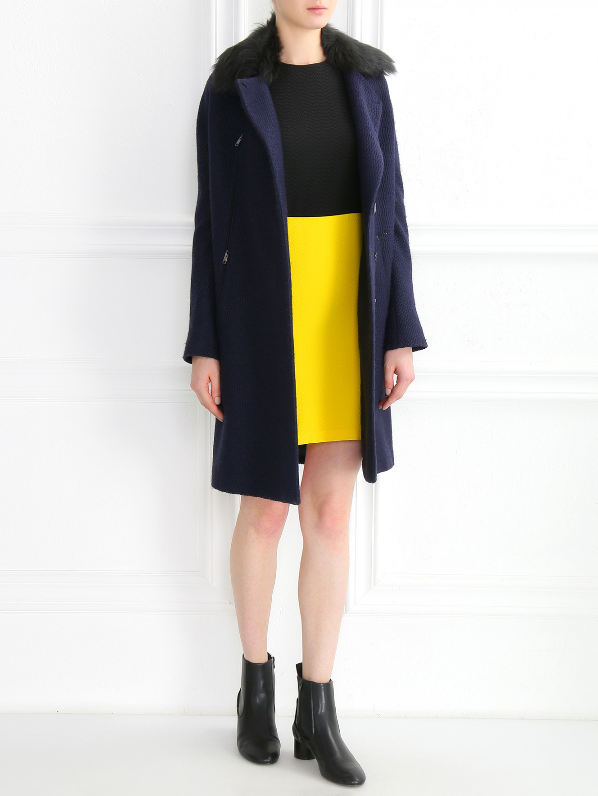 Однобортное пальто с отделкой из искусственного меха Paul Smith  –  Модель Общий вид  – Цвет:  Синий
