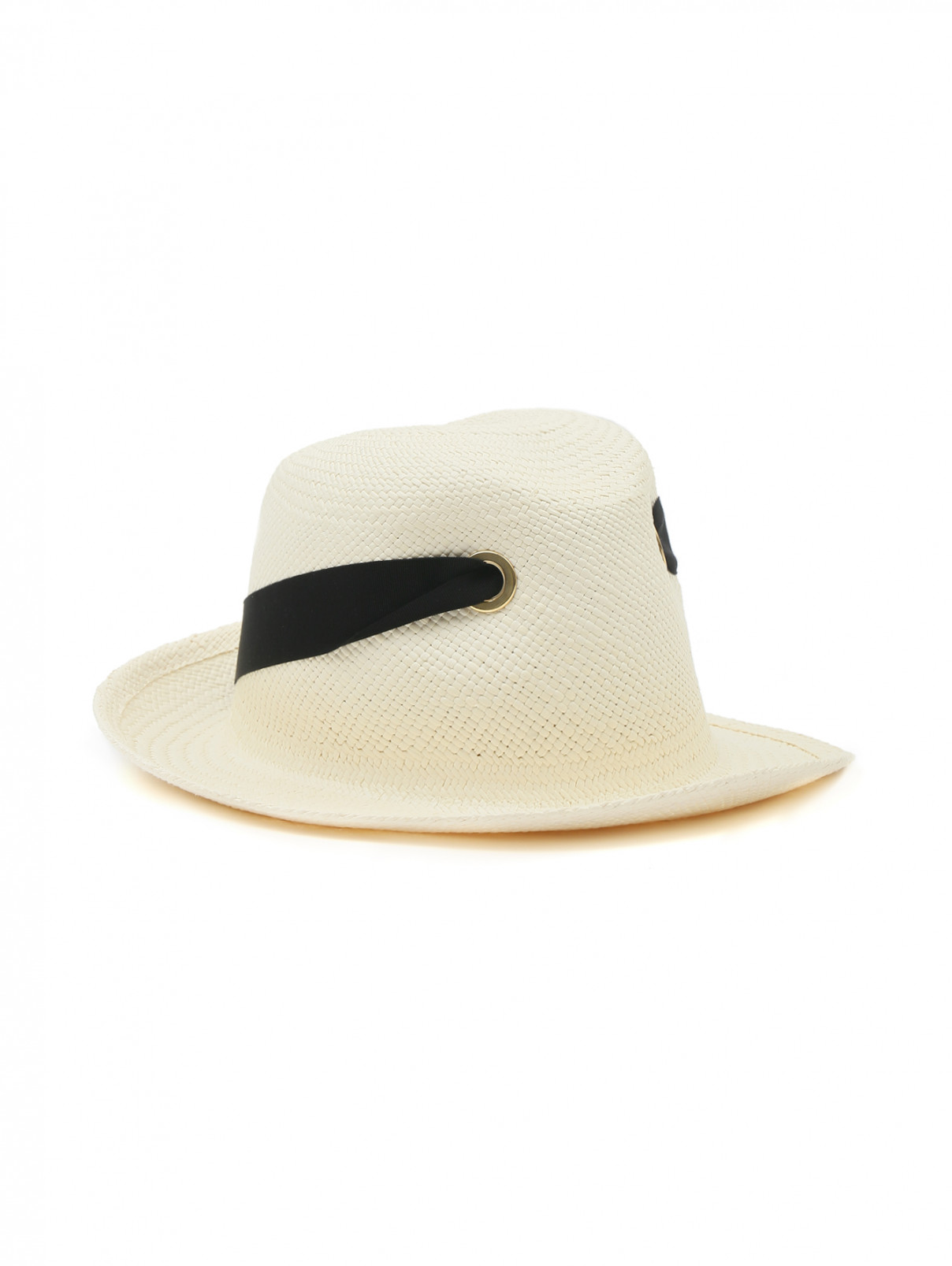 Плетеная шляпа с контрастной отделкой Federica Moretti  –  Общий вид  – Цвет:  Белый