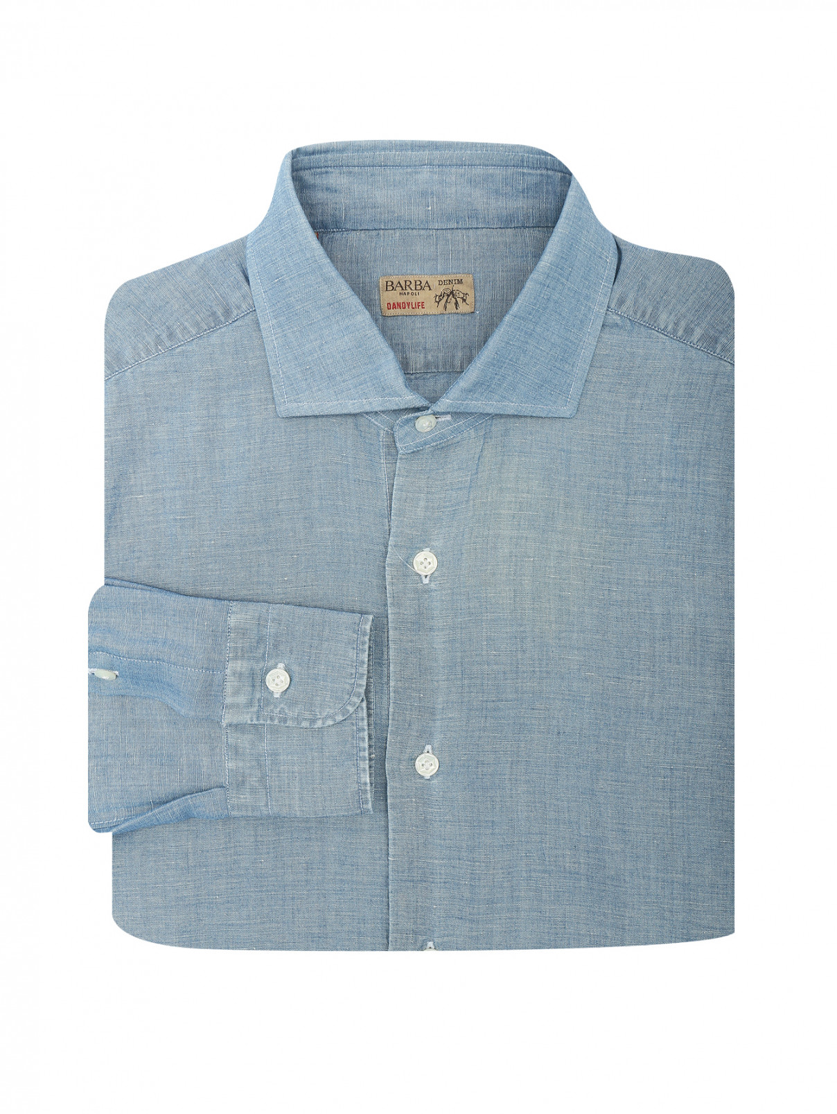 Рубашка из хлопка и льна Barba Napoli  –  Общий вид  – Цвет:  Синий