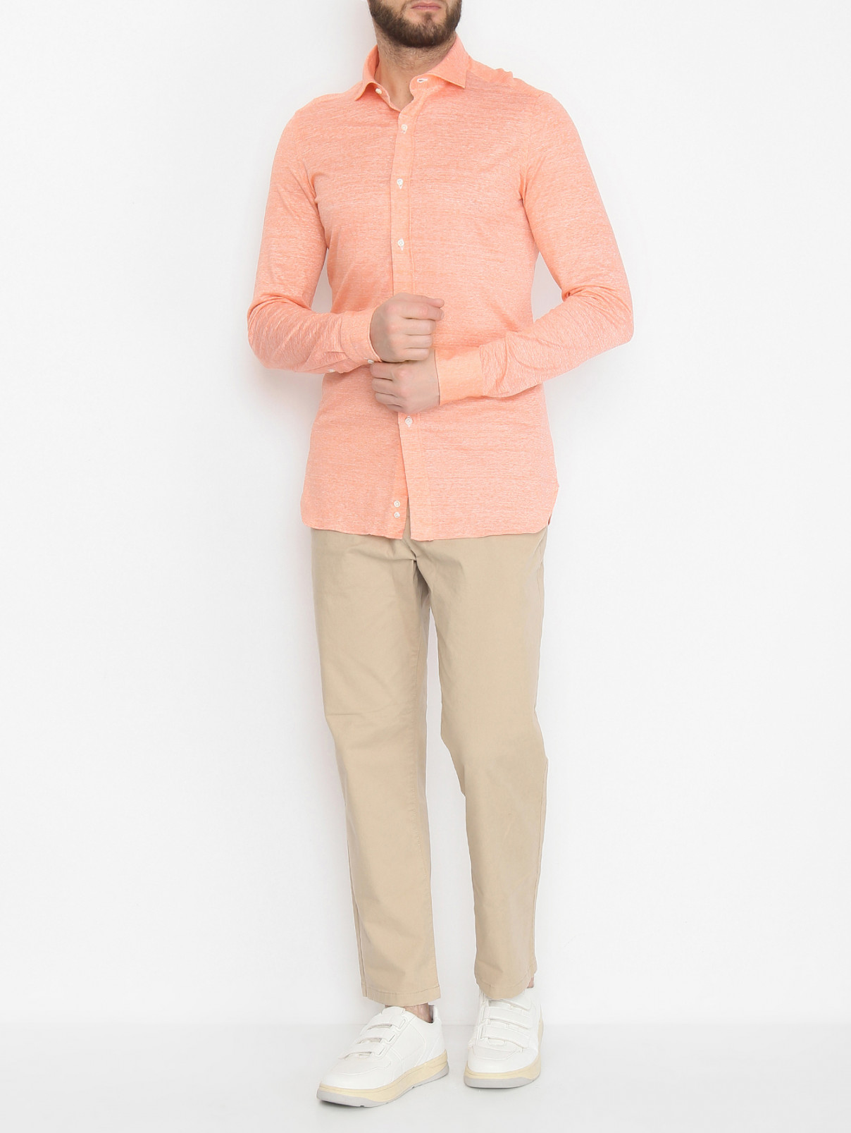 Рубашка из хлопка с узором Giampaolo  –  МодельОбщийВид  – Цвет:  Оранжевый