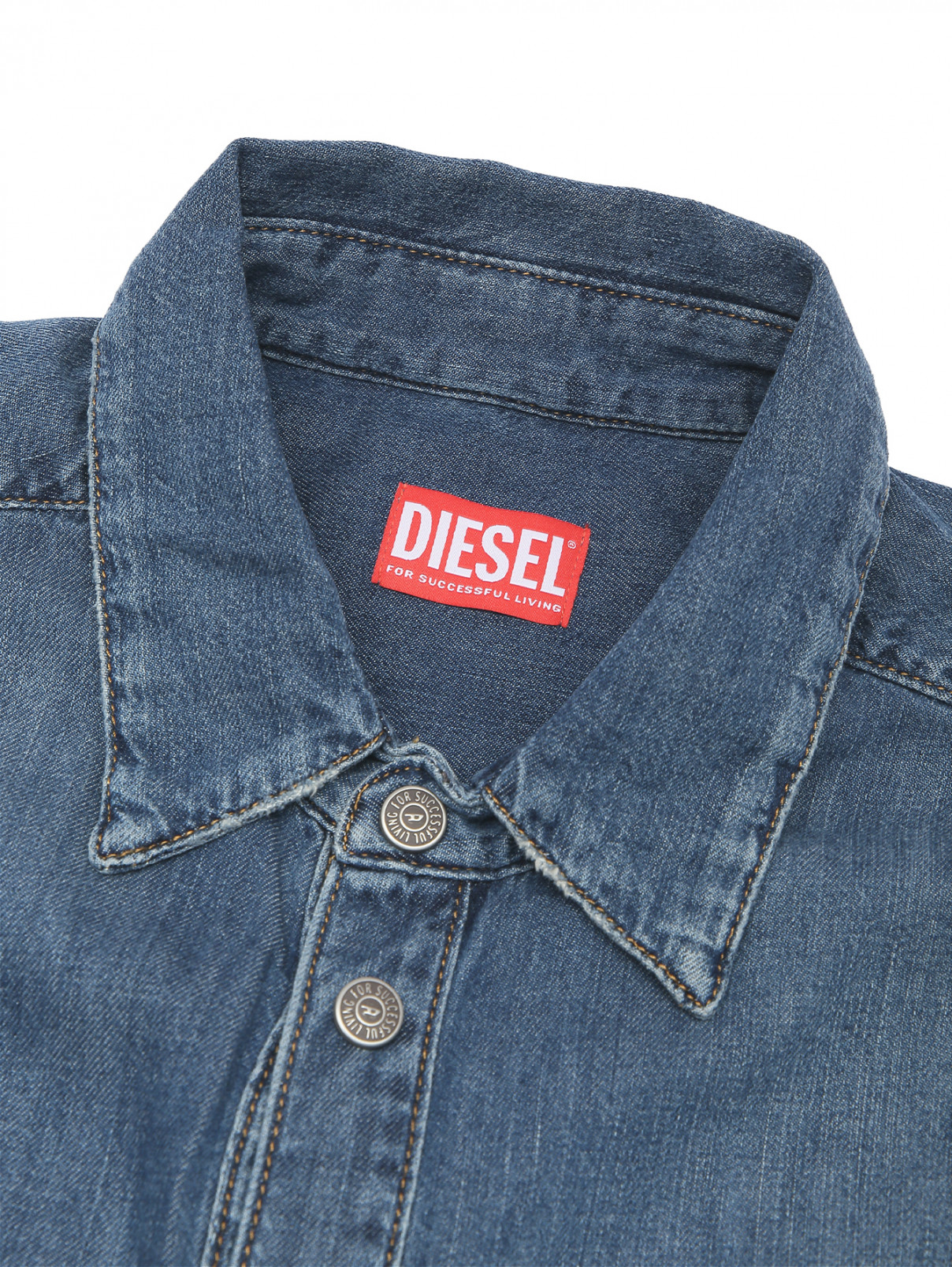 Рубашка из денима на пуговицах Diesel  –  Деталь  – Цвет:  Синий