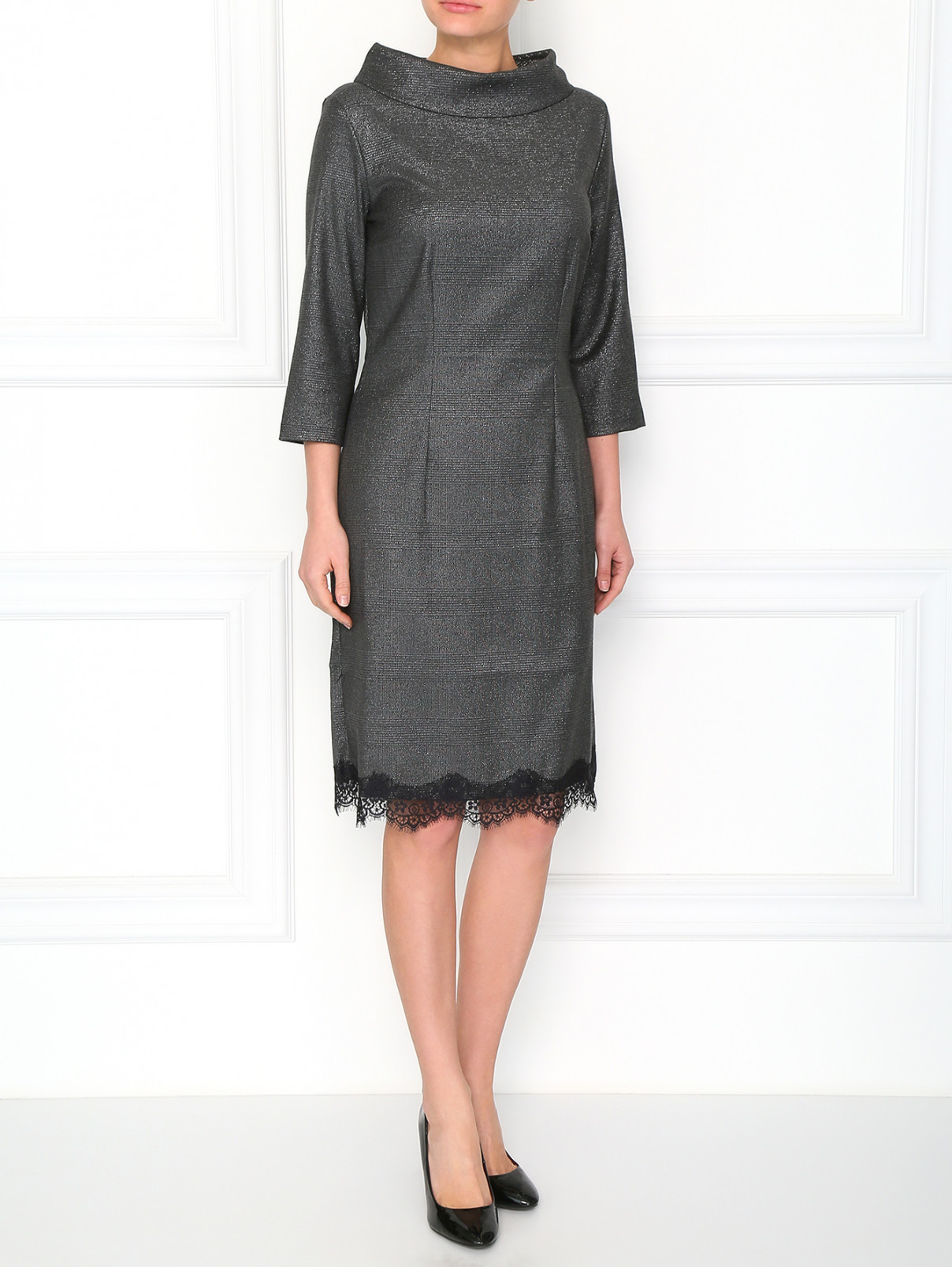 Платье с кружевным подолом Pierre Mantoux  –  Модель Общий вид  – Цвет:  Серый