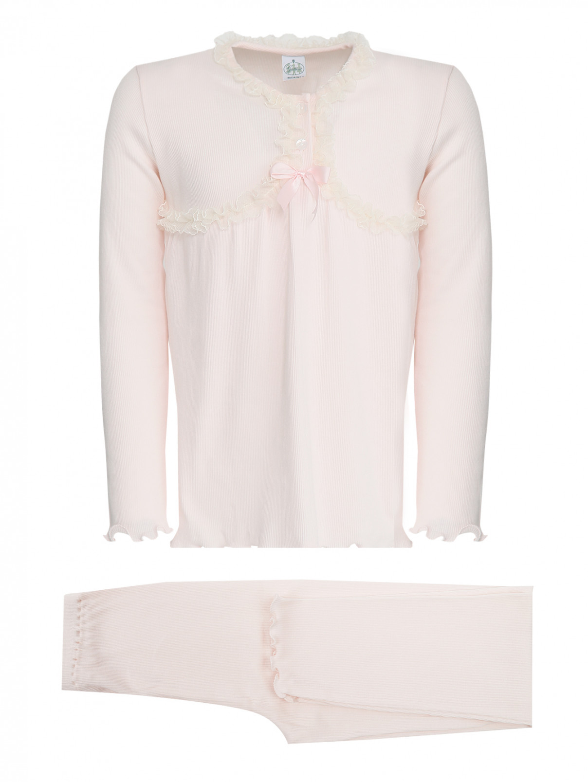 Пижама из хлопка с кружевной отделкой Giottino  –  Общий вид  – Цвет:  Розовый