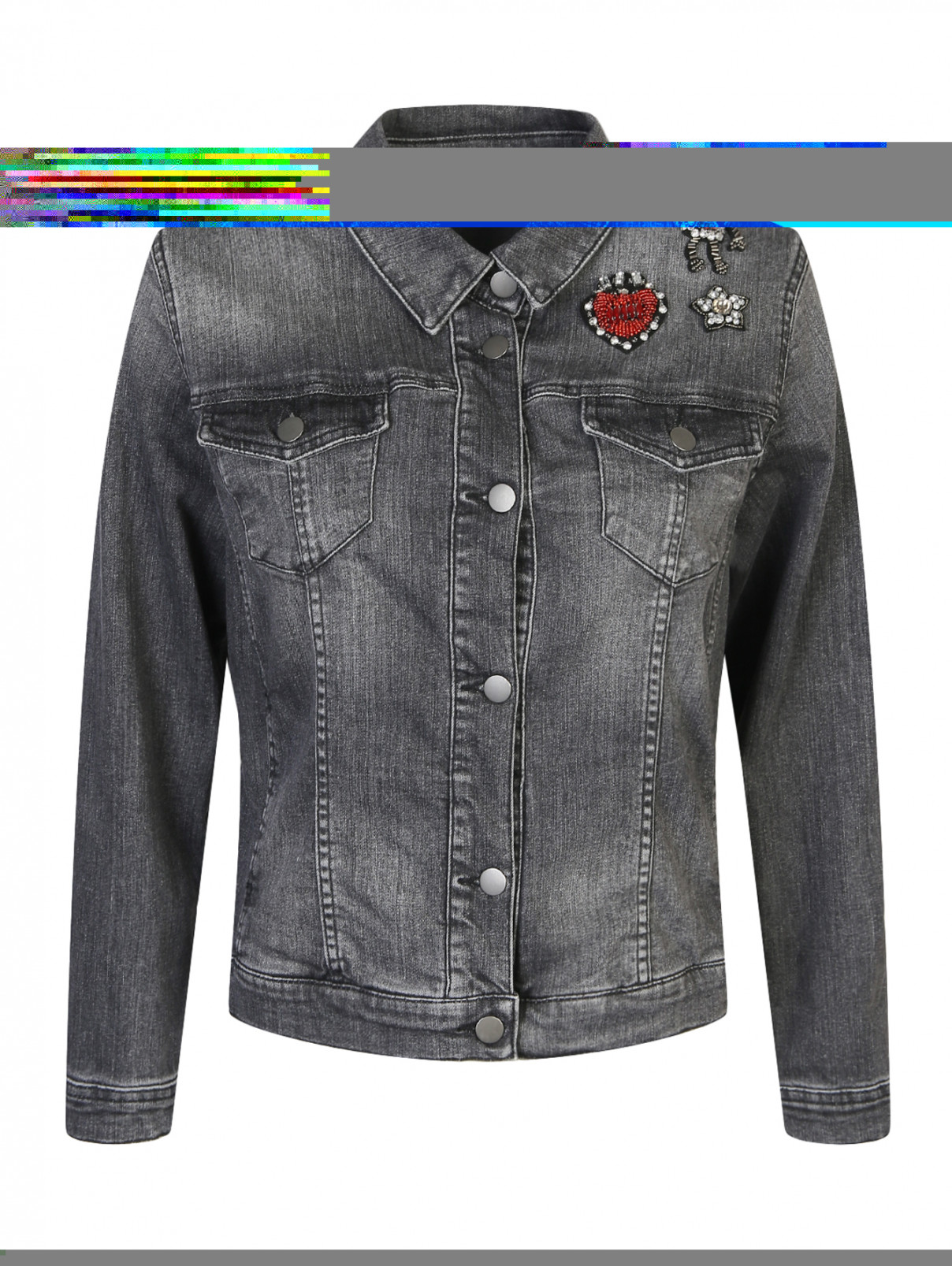 Джинсовая куртка с декором Persona by Marina Rinaldi  –  Общий вид  – Цвет:  Серый