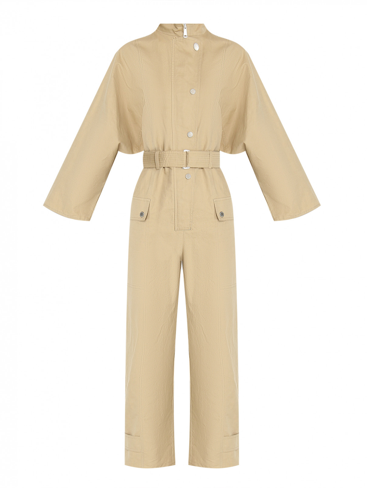 Комбинезон однотонный из хлопка и льна Weekend Max Mara  –  Общий вид  – Цвет:  Бежевый