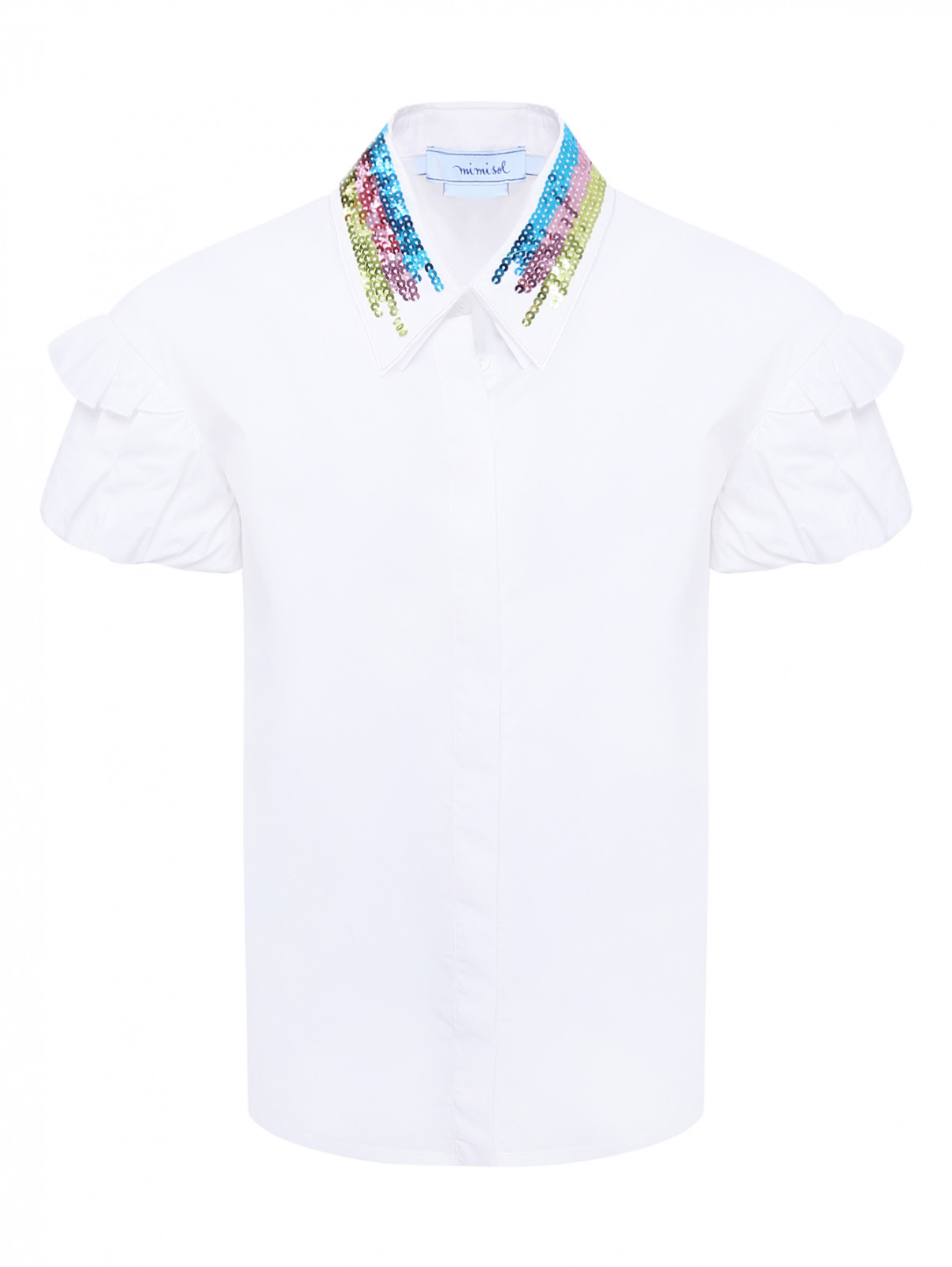 Рубашка с пайетками на вороте MiMiSol  –  Общий вид  – Цвет:  Белый