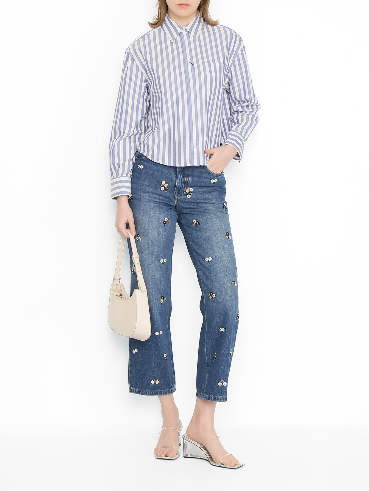 Джинсы из хлопка с декором Weekend Max Mara  –  МодельОбщийВид  – Цвет:  Синий