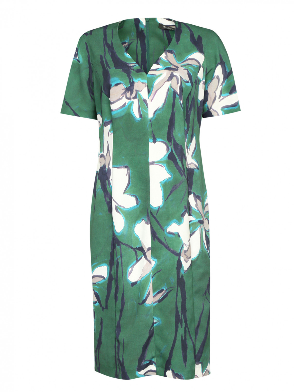 Платье-мини с цветочным узором и V-образным вырезом Marina Rinaldi  –  Общий вид  – Цвет:  Зеленый
