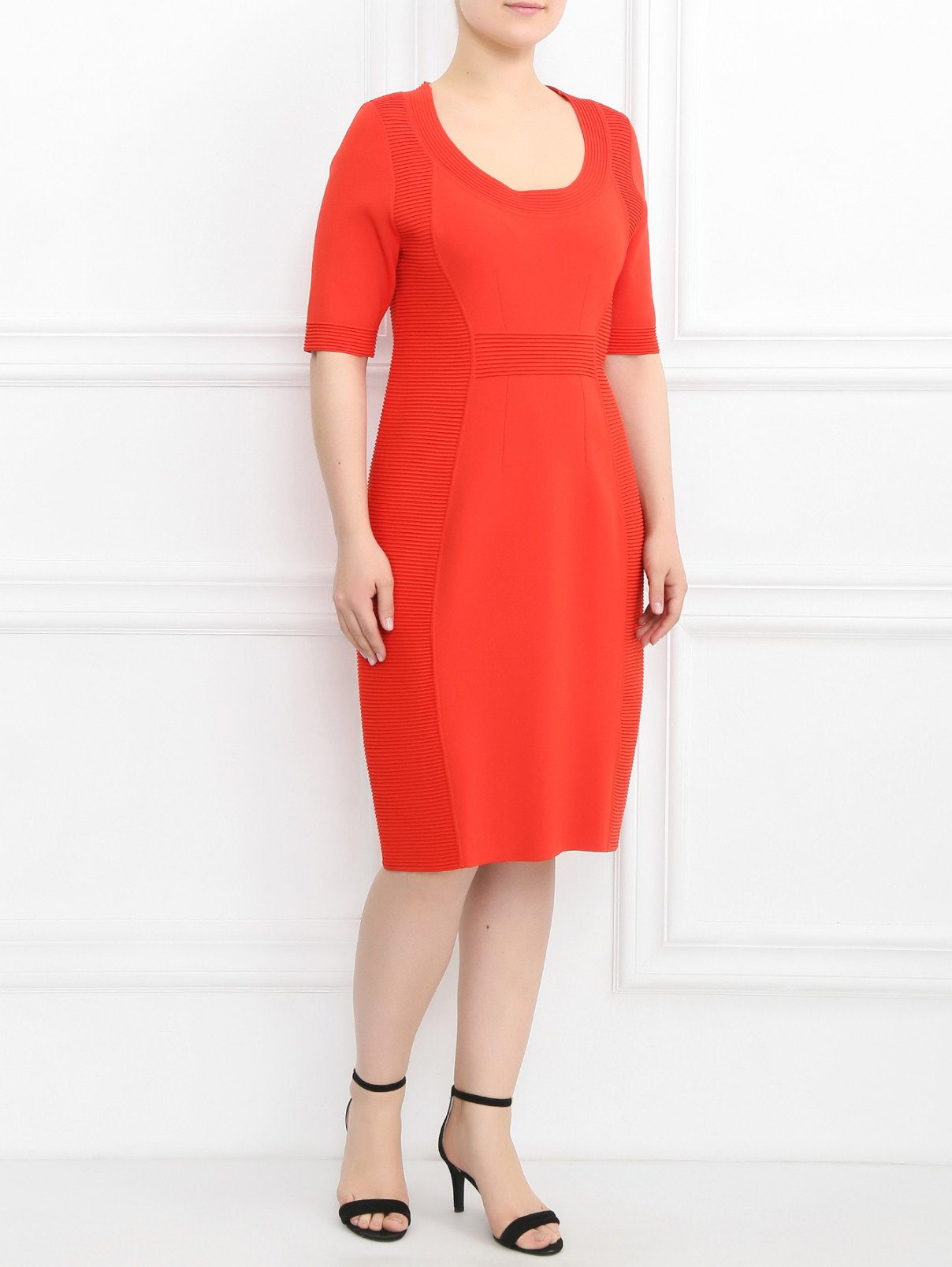 Платье-футляр с короткими рукавами Marina Rinaldi  –  Модель Общий вид  – Цвет:  Красный