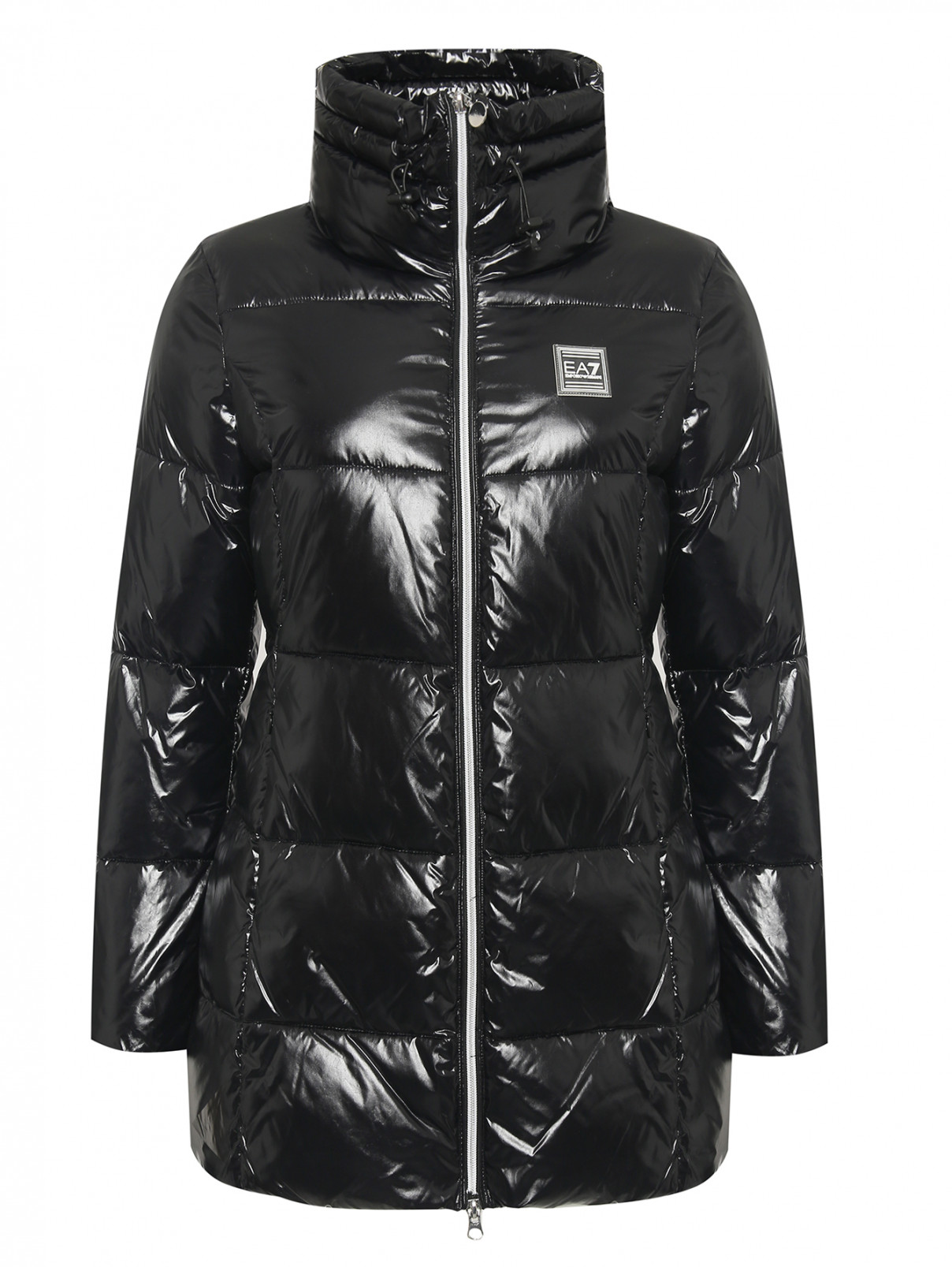 Стеганая куртка на молнии с логотипом EA 7  –  Общий вид  – Цвет:  Черный