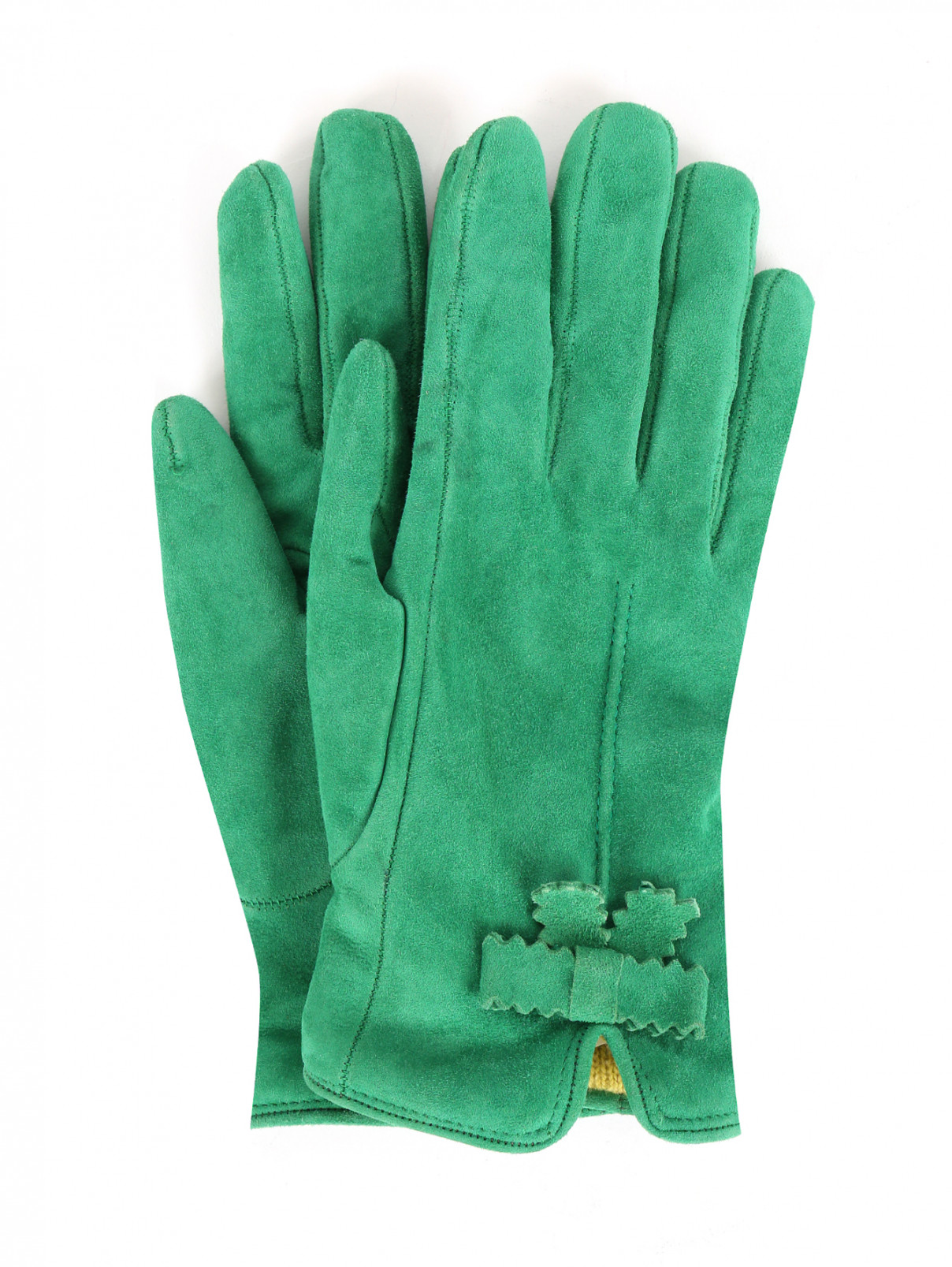 Перчатки из замши с бантиком MiMiSol  –  Общий вид  – Цвет:  Зеленый