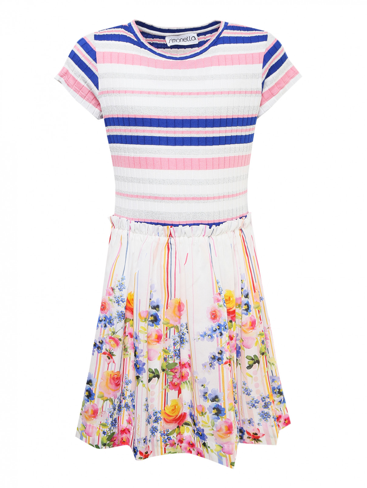 Платье трикотажное с хлопковой юбкой Simonetta  –  Общий вид  – Цвет:  Мультиколор