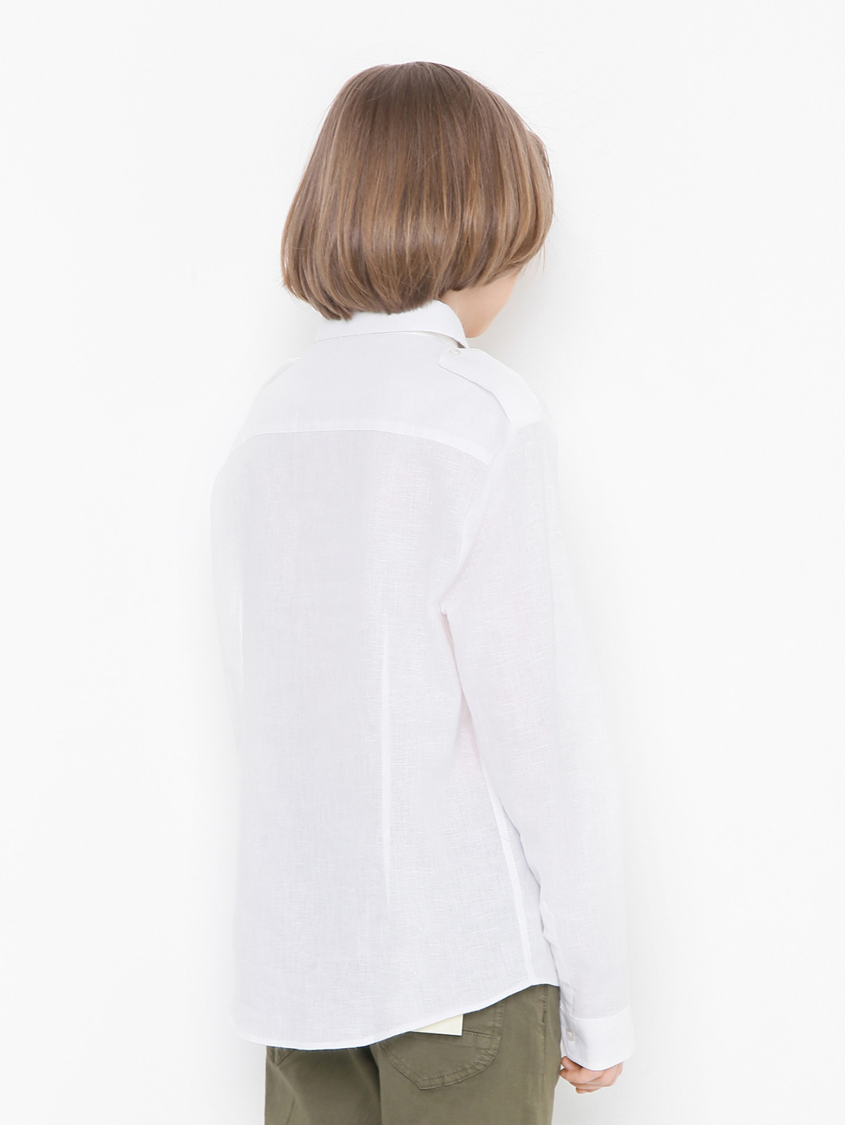 Однотонная рубашка из вискозы и льна Daniele Alessandrini  –  МодельВерхНиз1  – Цвет:  Белый