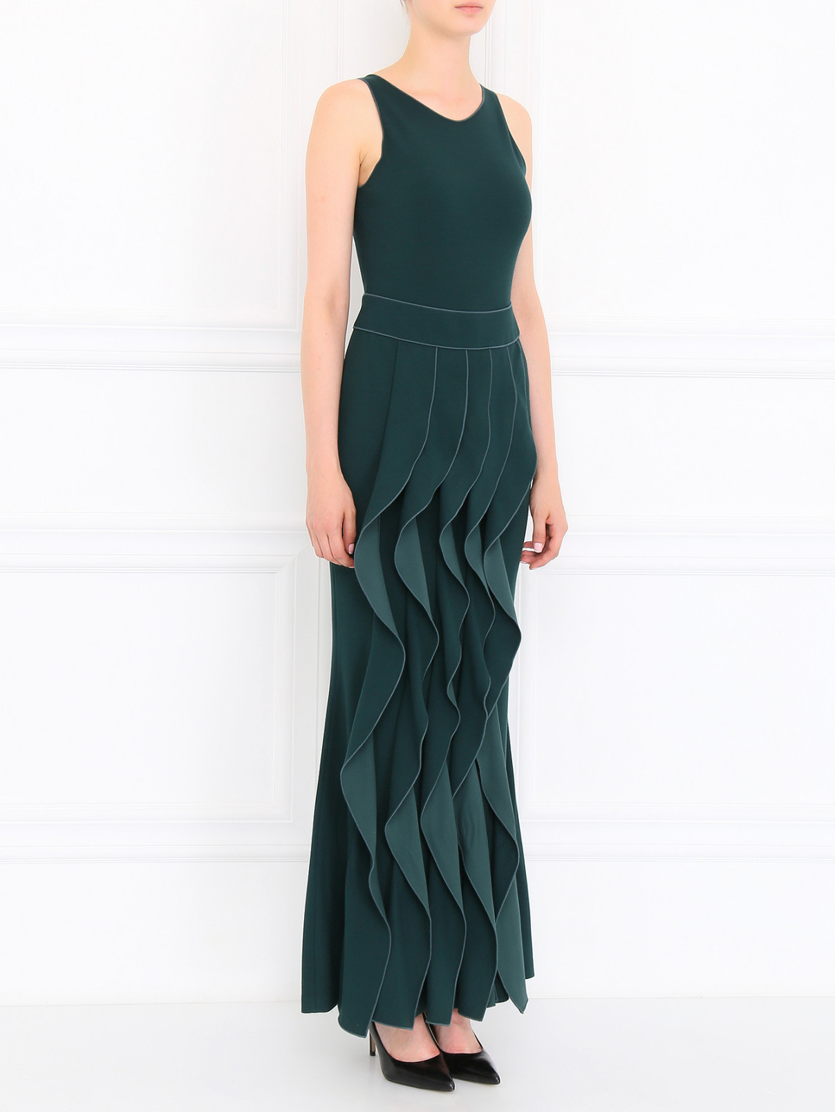 Платье-макси с драпировками Armani Collezioni  –  Модель Общий вид  – Цвет:  Зеленый