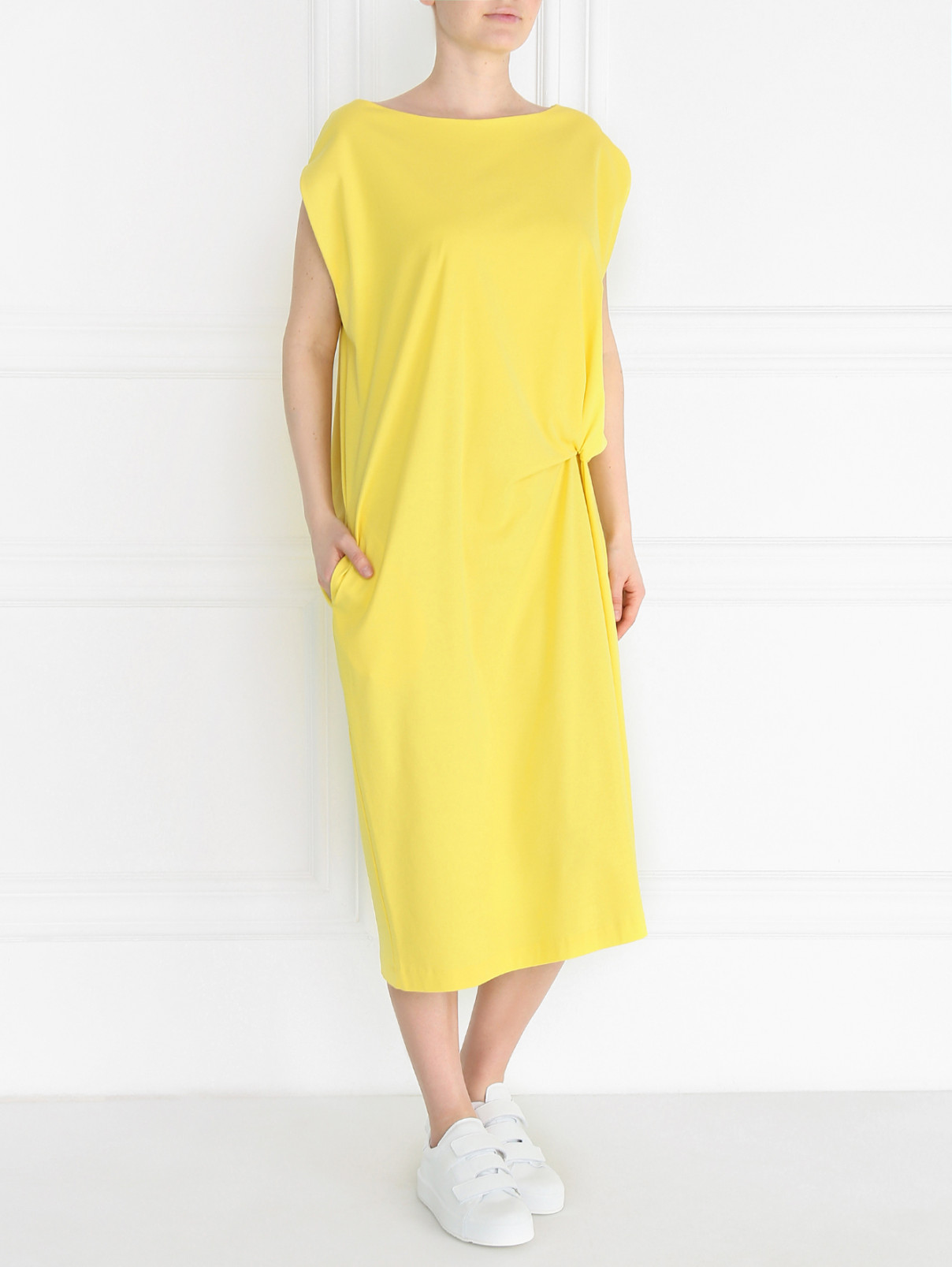 Трикотажное платье-миди из хлопка Jil Sander  –  Модель Общий вид  – Цвет:  Желтый