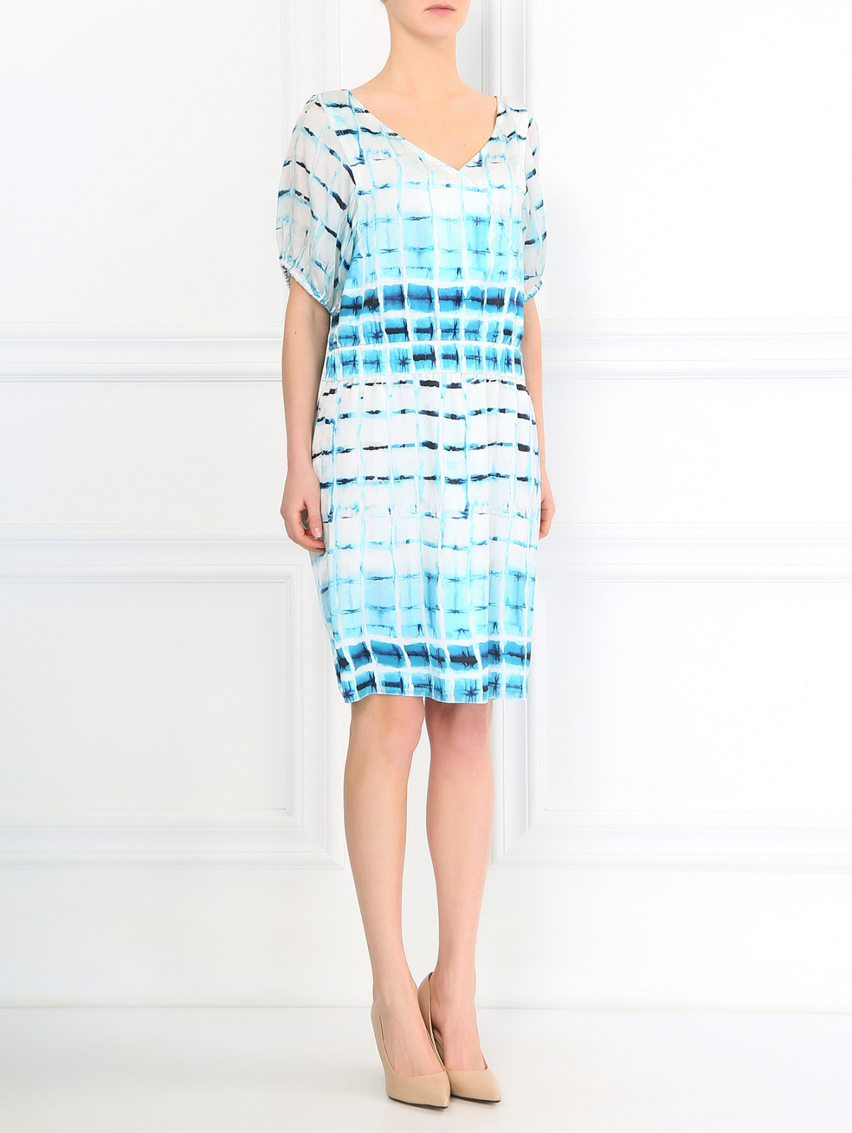 Платье-мини из шелка с узором Armani Collezioni  –  Модель Общий вид  – Цвет:  Белый
