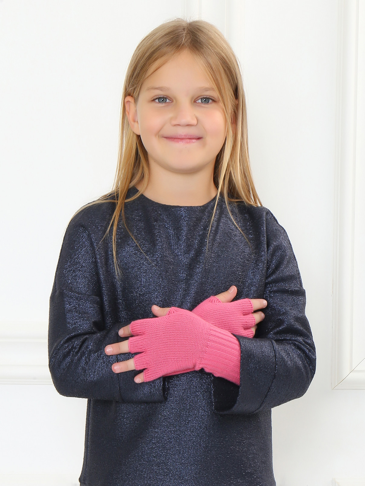 Перчатки -митенки из хлопка и кашемира I Pinco Pallino  –  Модель Общий вид  – Цвет:  Розовый