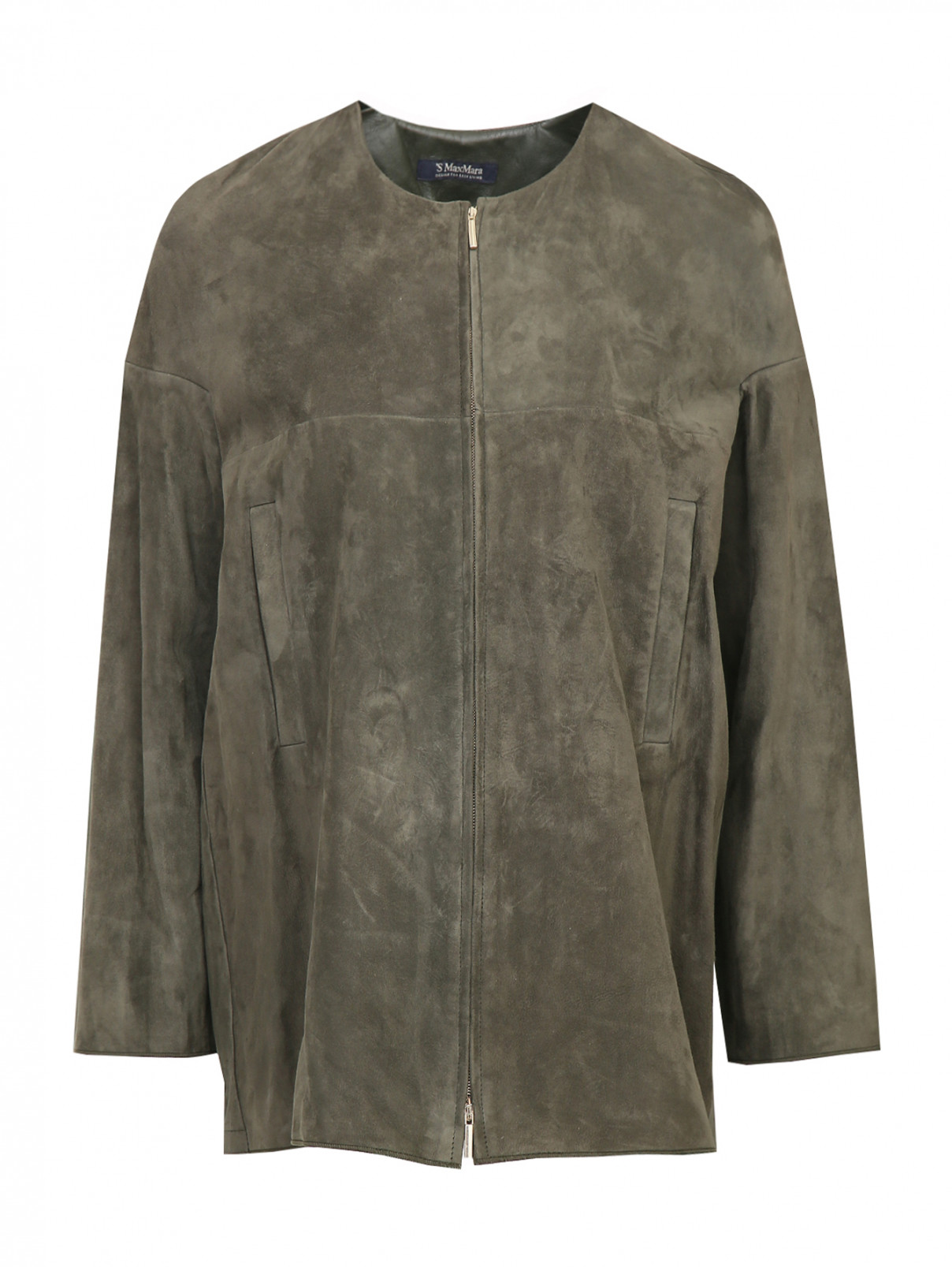 Куртка из замши на молнии Max Mara  –  Общий вид  – Цвет:  Зеленый