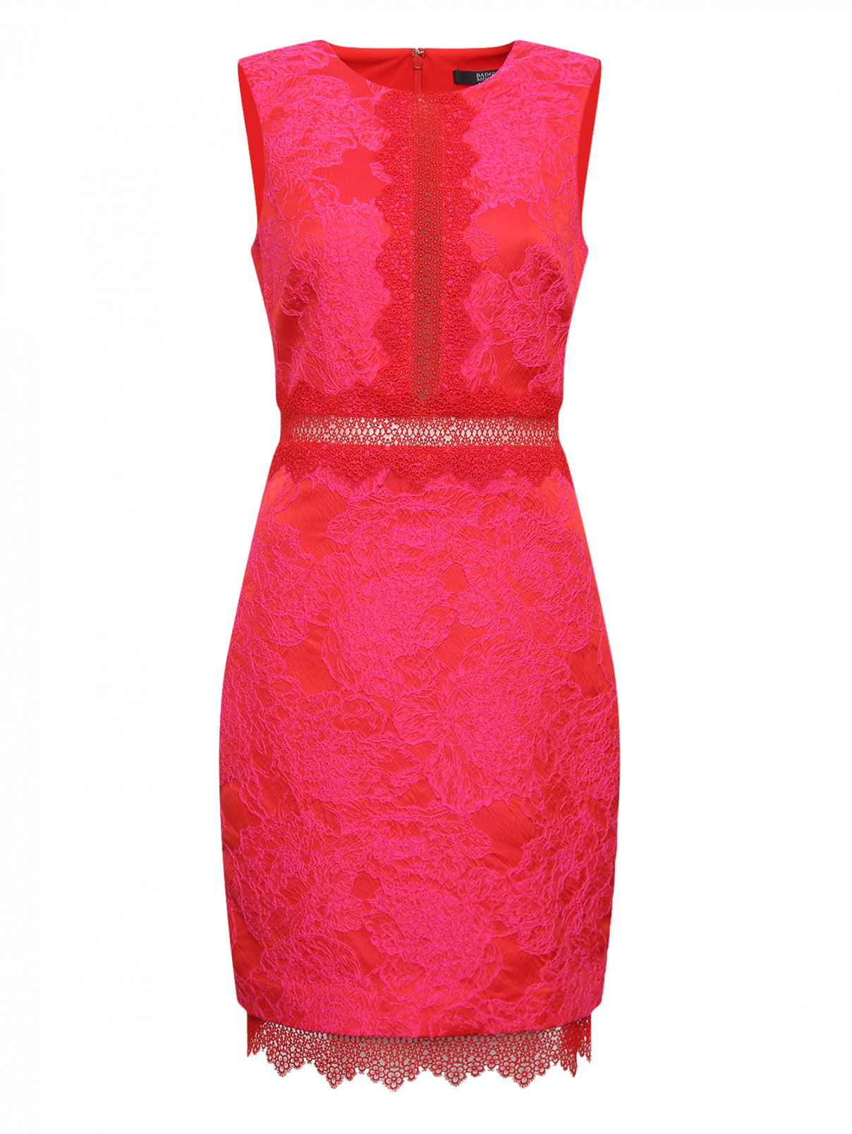Платье-футляр из кружева Badgley Mischka  –  Общий вид  – Цвет:  Красный