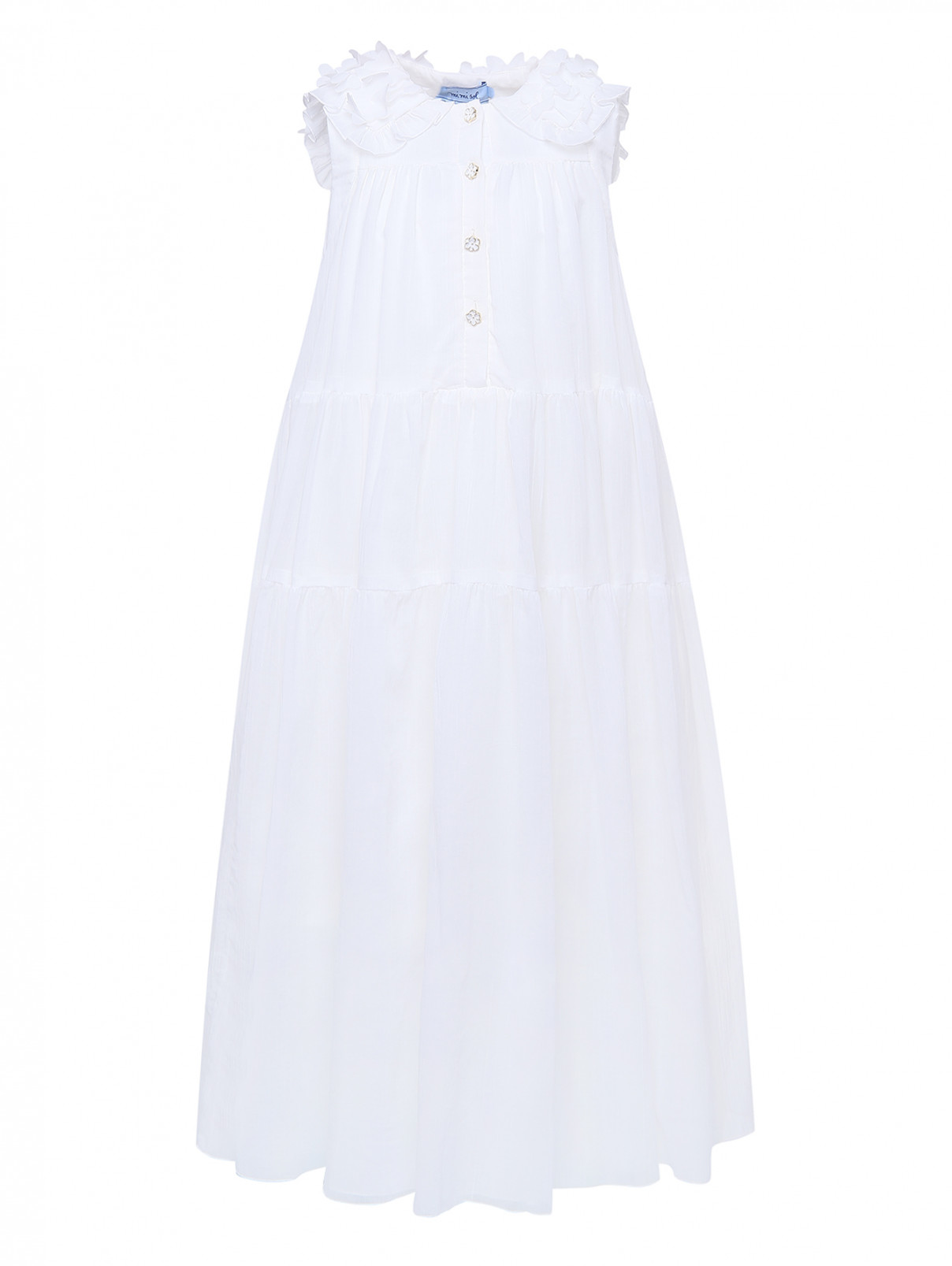 Платье свободного кроя с декоративным воротником MiMiSol  –  Общий вид  – Цвет:  Белый