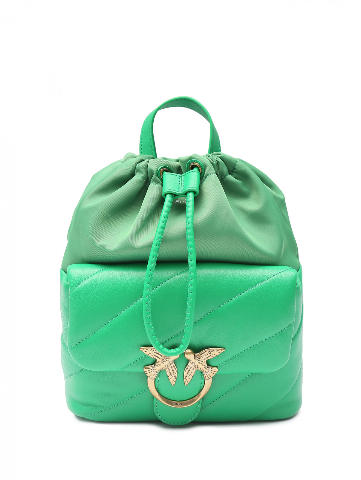 Рюкзак из кожи с логотипом PINKO  –  Общий вид  – Цвет:  Зеленый