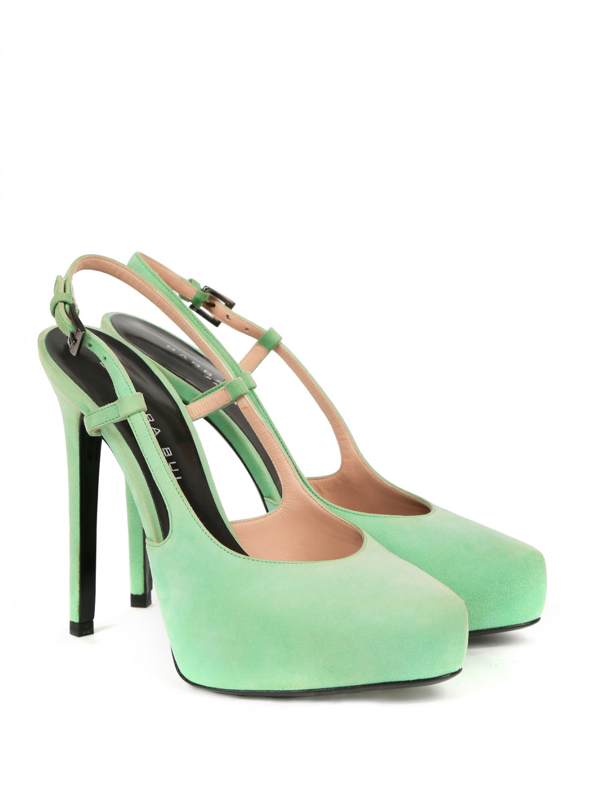 Босоножки из замши на высоком каблуке Barbara Bui  –  Общий вид  – Цвет:  Зеленый