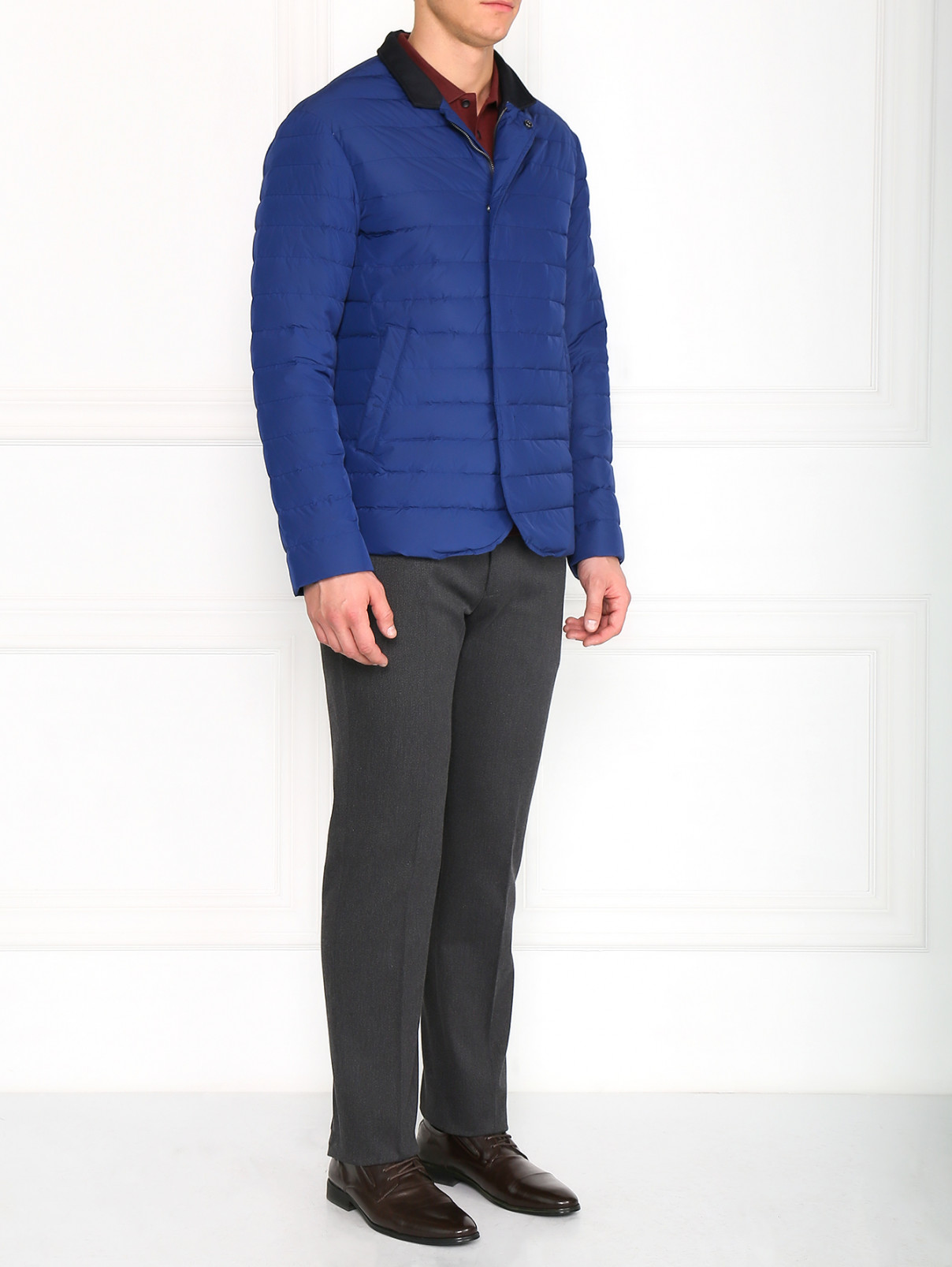 Пуховая куртка с контрастным воротом Armani Collezioni  –  Модель Общий вид  – Цвет:  Синий
