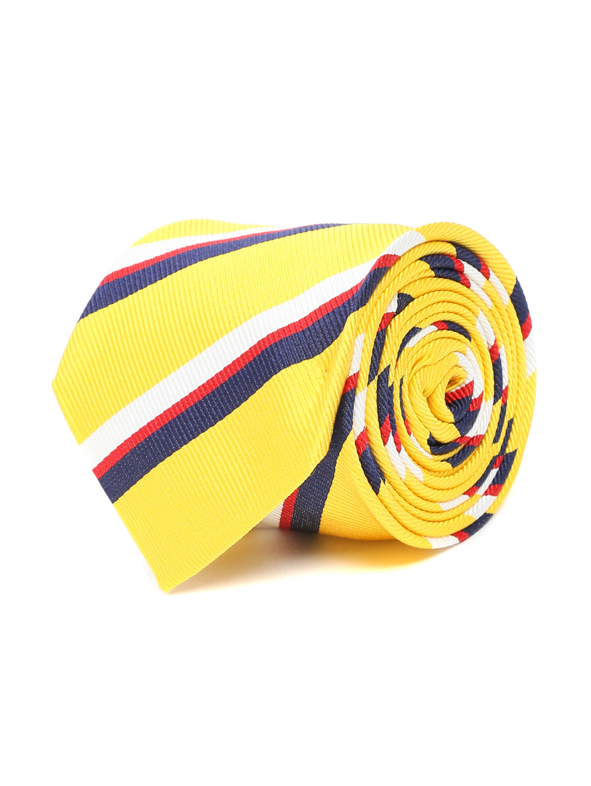 Галстук из шелка с узором "полоска" LARDINI  –  Общий вид  – Цвет:  Желтый