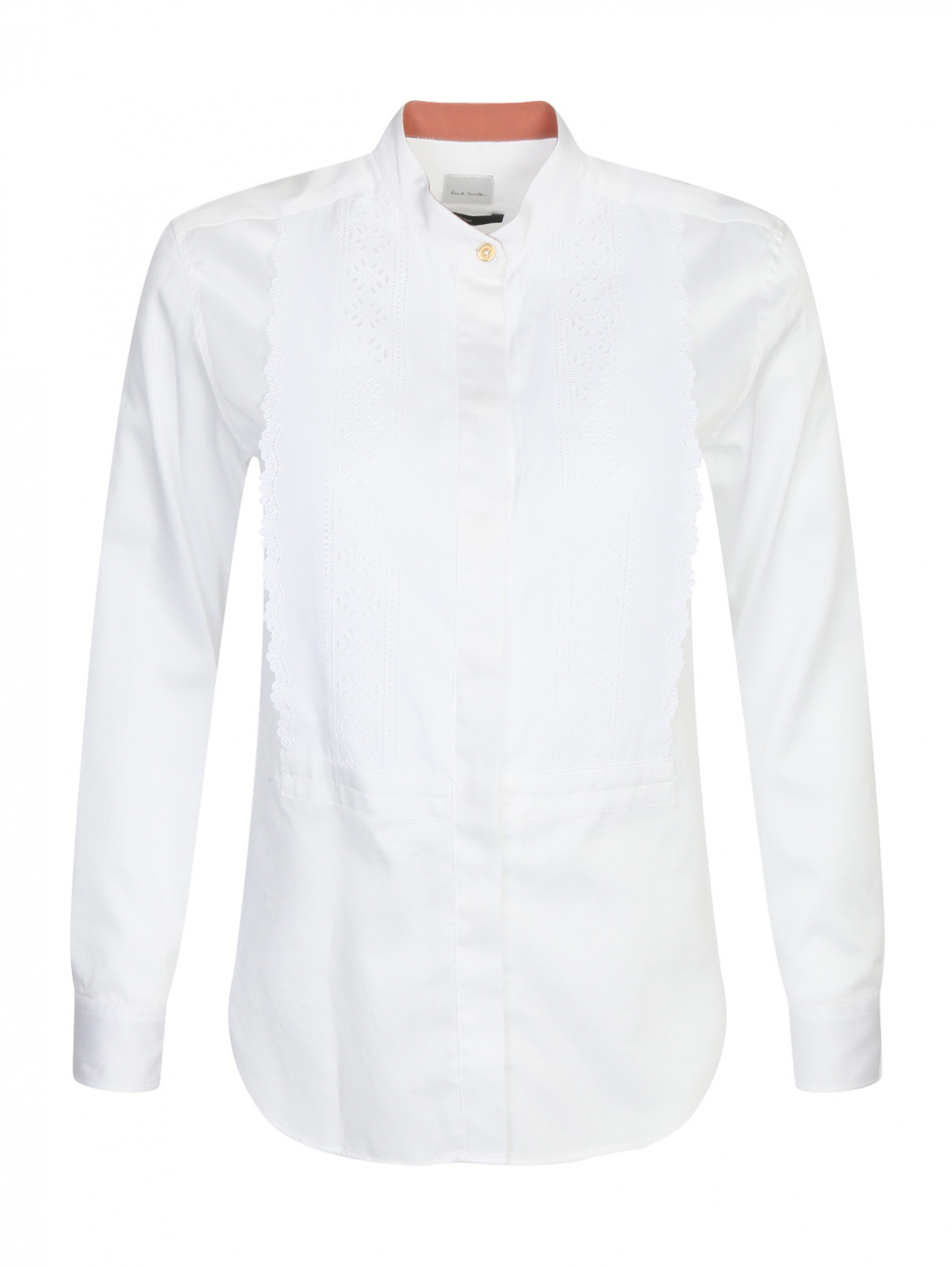 Рубашка из хлопка с ажурной вставкой Paul Smith  –  Общий вид  – Цвет:  Белый