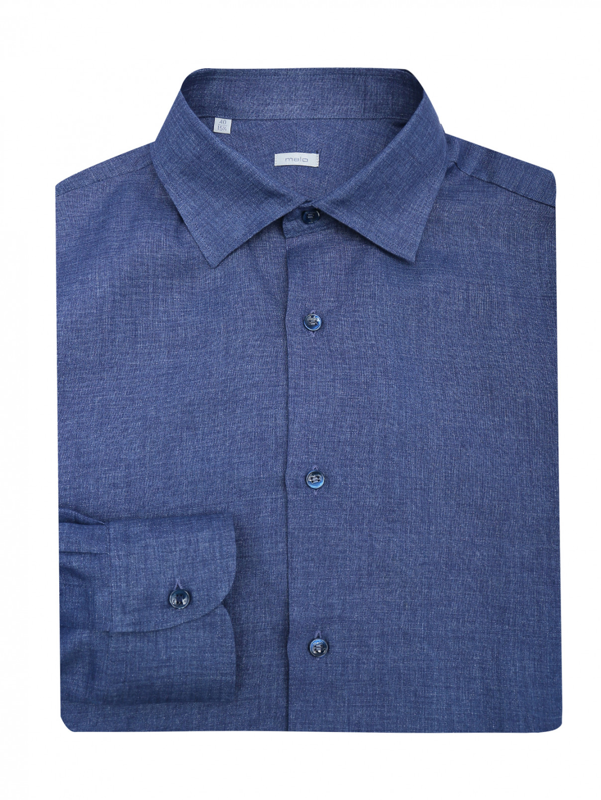 Рубашка изо льна однотонная Malo  –  Общий вид  – Цвет:  Синий