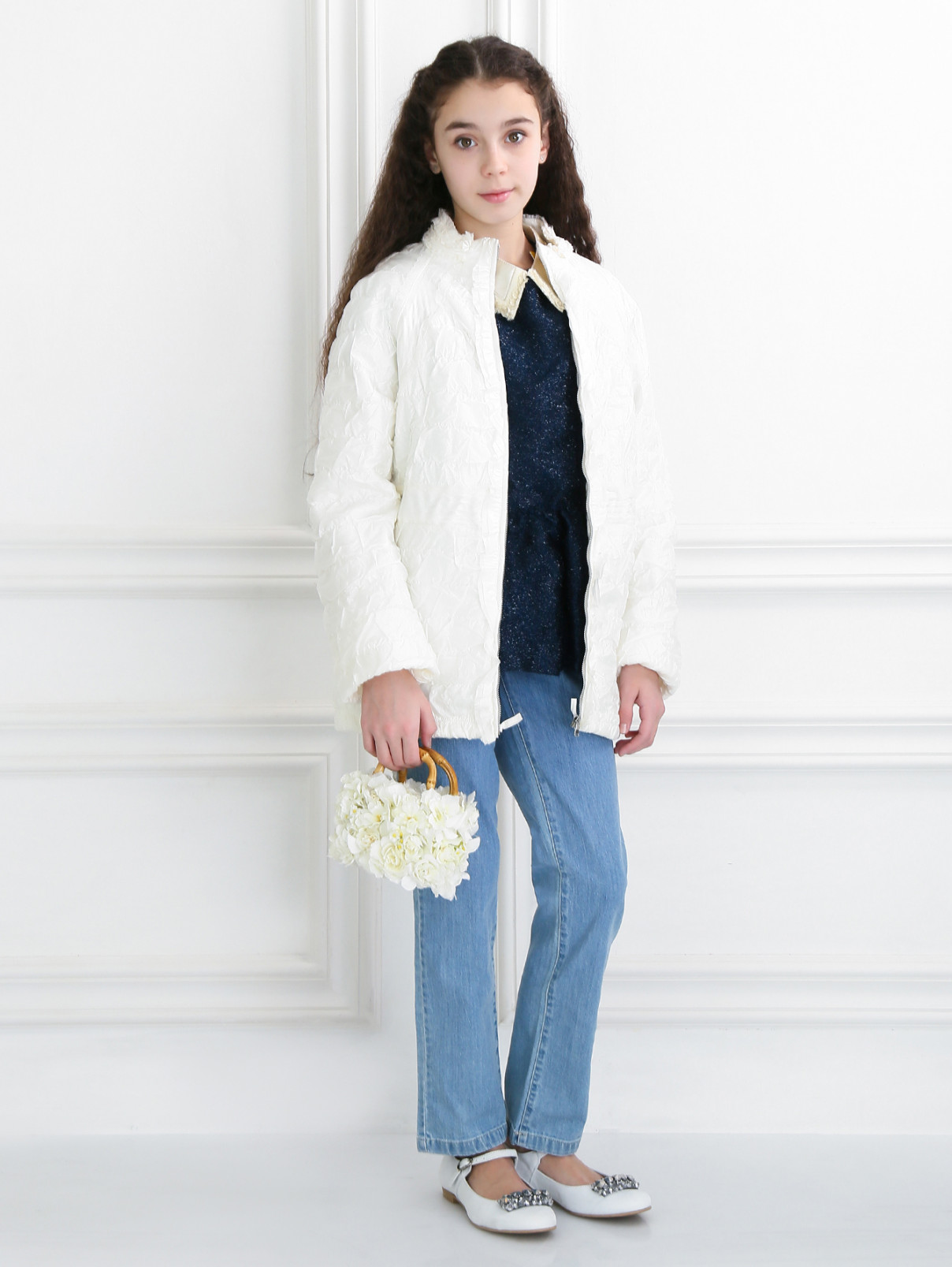 Легкое пальто из фактурного материала Ermanno Scervino Junior  –  Модель Общий вид  – Цвет:  Белый