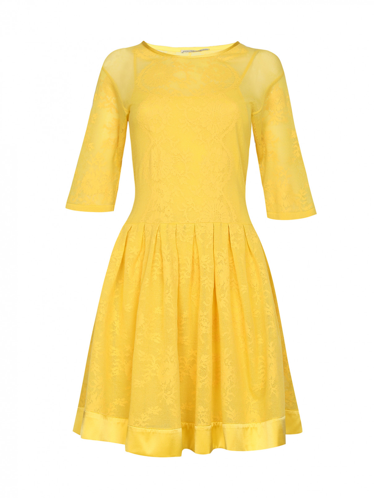 Кружевное платье из хлопка с шелковой окантовкой Ermanno Scervino  –  Общий вид  – Цвет:  Желтый