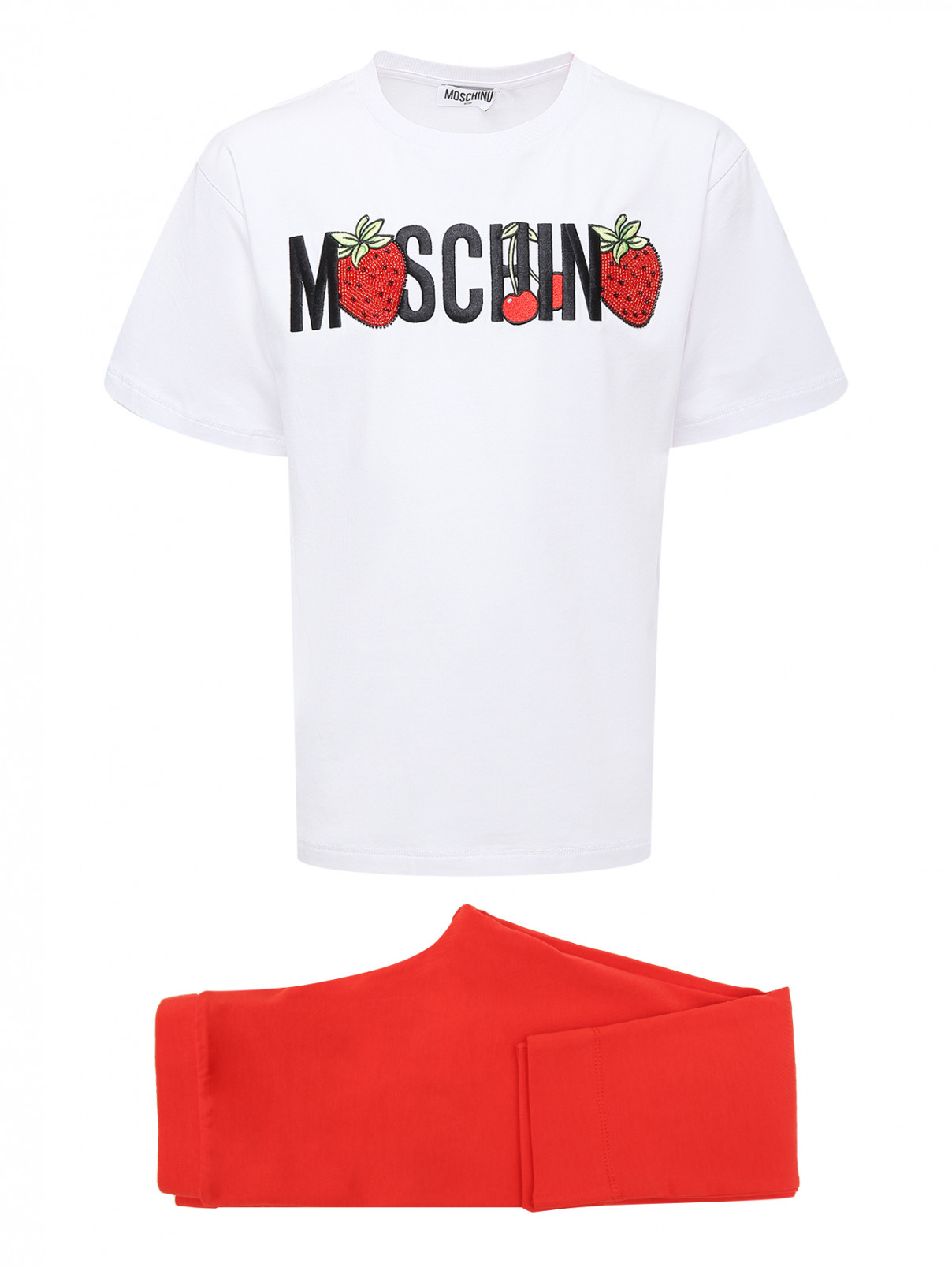 Костюм из трикотажа с вышивкой и бисером Moschino  –  Общий вид  – Цвет:  Белый