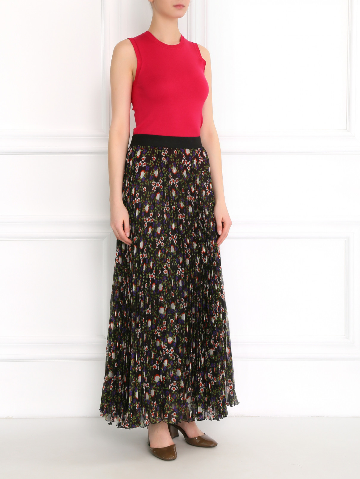 Плиссированная юбка на резинке с цветочным узором P.A.R.O.S.H.  –  Модель Общий вид  – Цвет:  Мультиколор